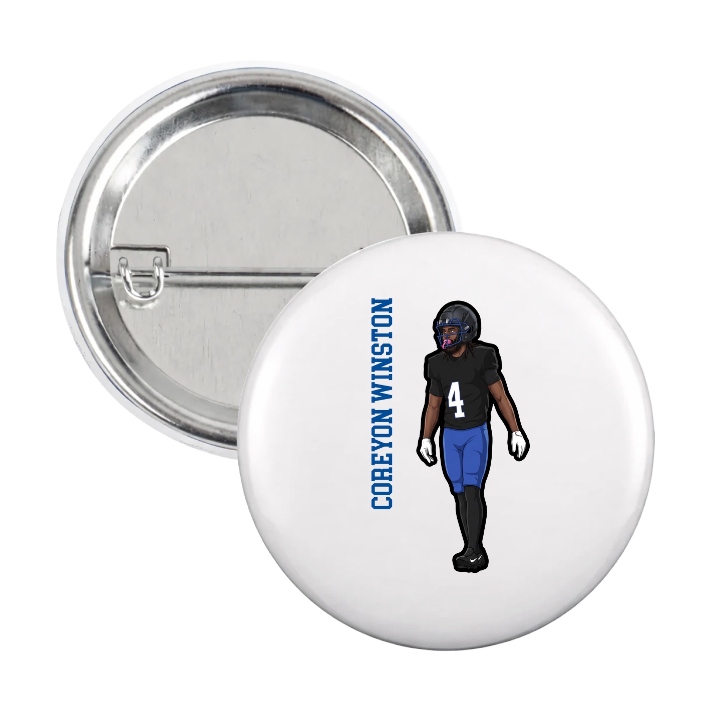 Game Day Button — Name Vertical in White