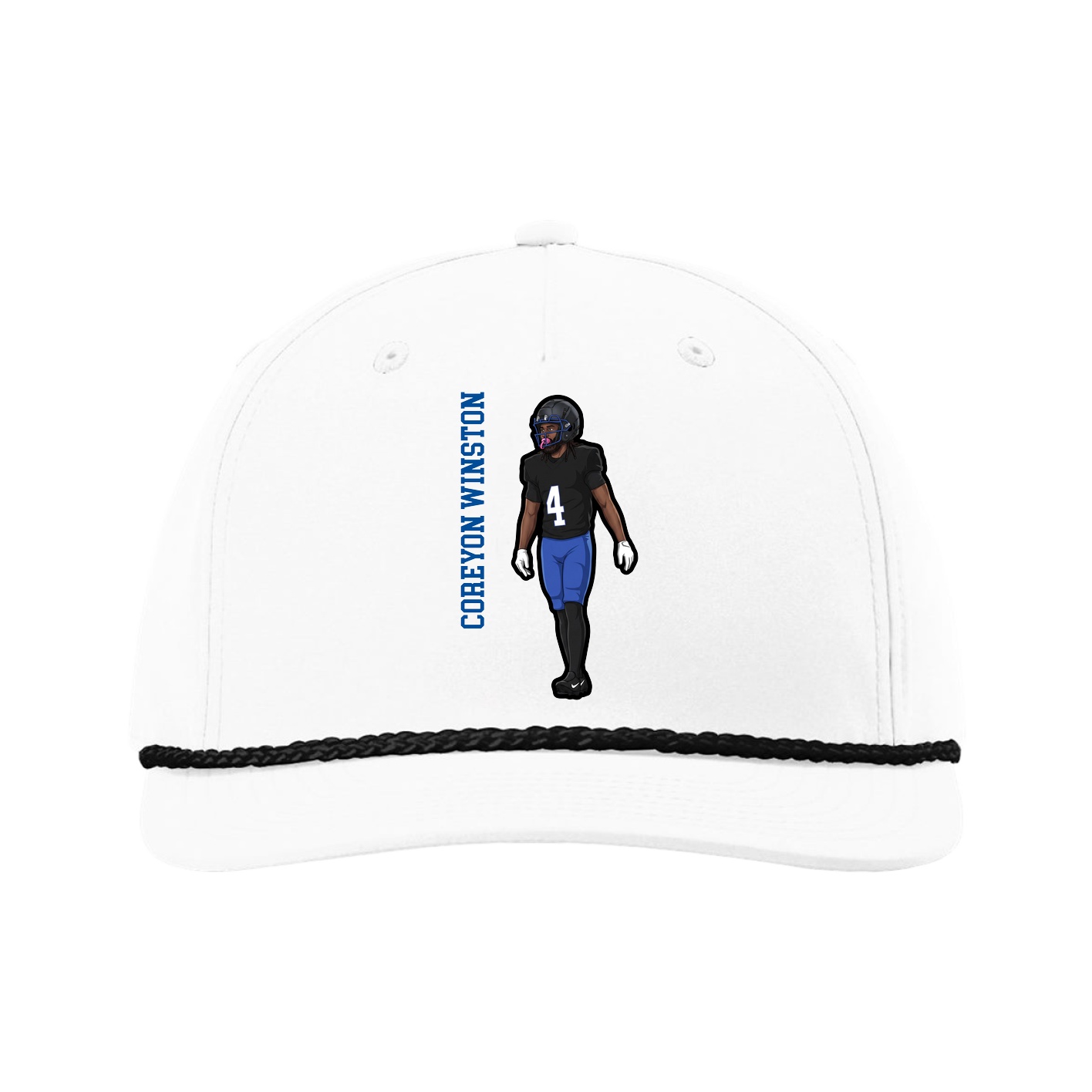 Five-Panel Classic Rope Cap — Name Vertical in White