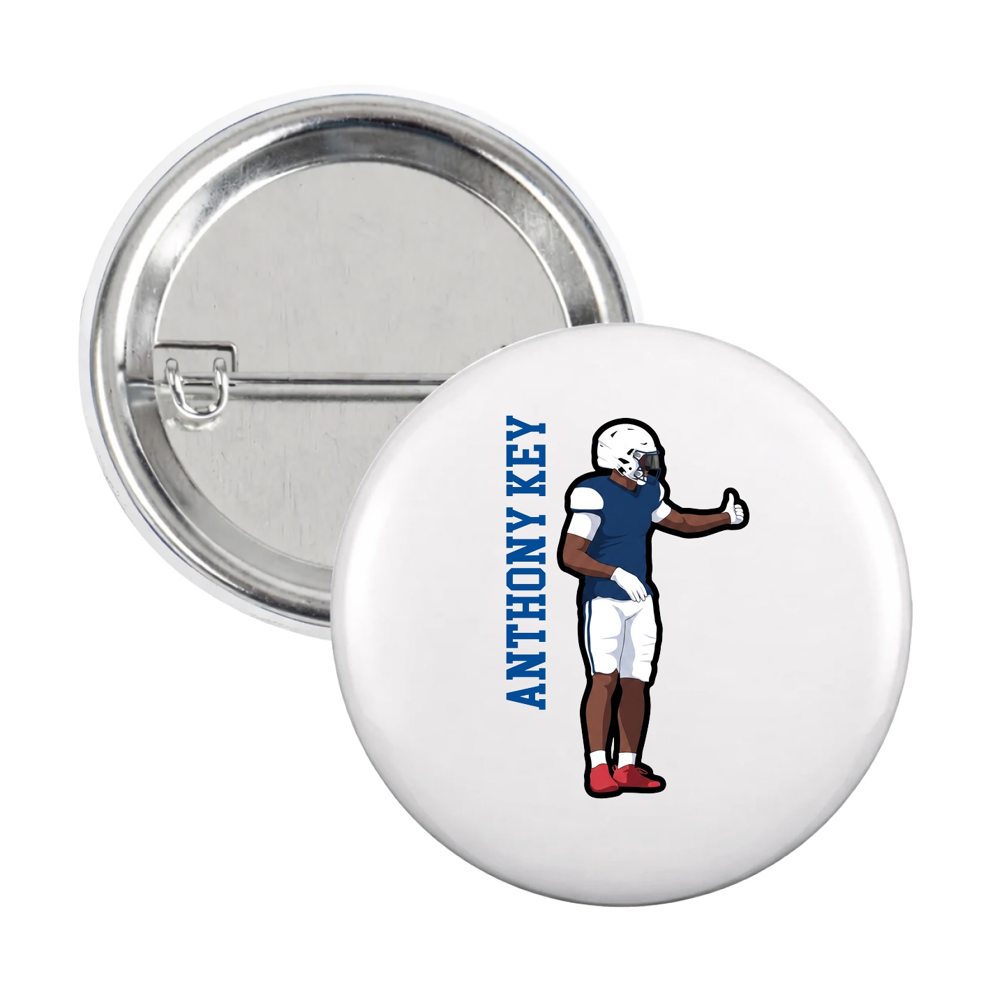 Game Day Button — Name Vertical in White