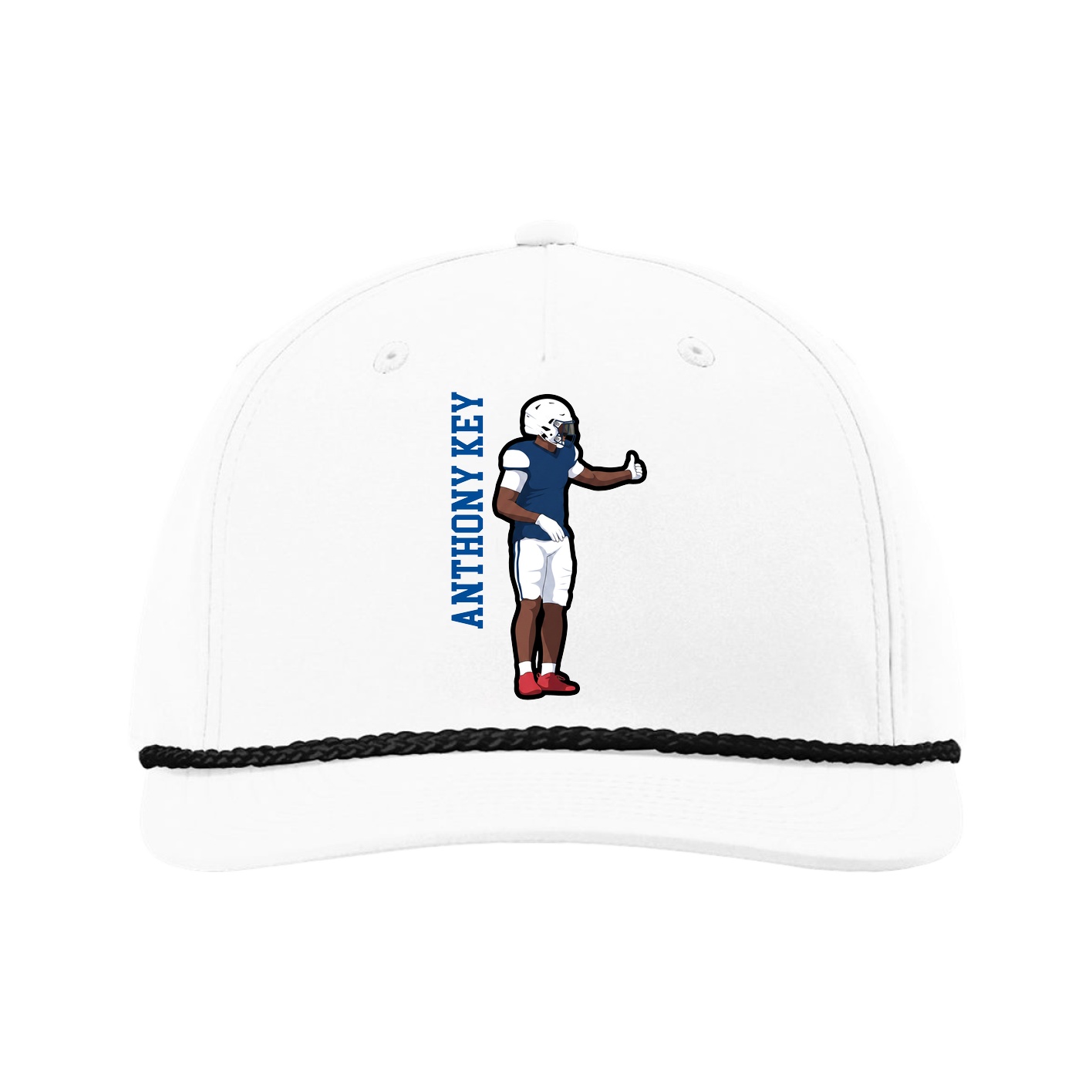 Five-Panel Classic Rope Cap — Name Vertical in White
