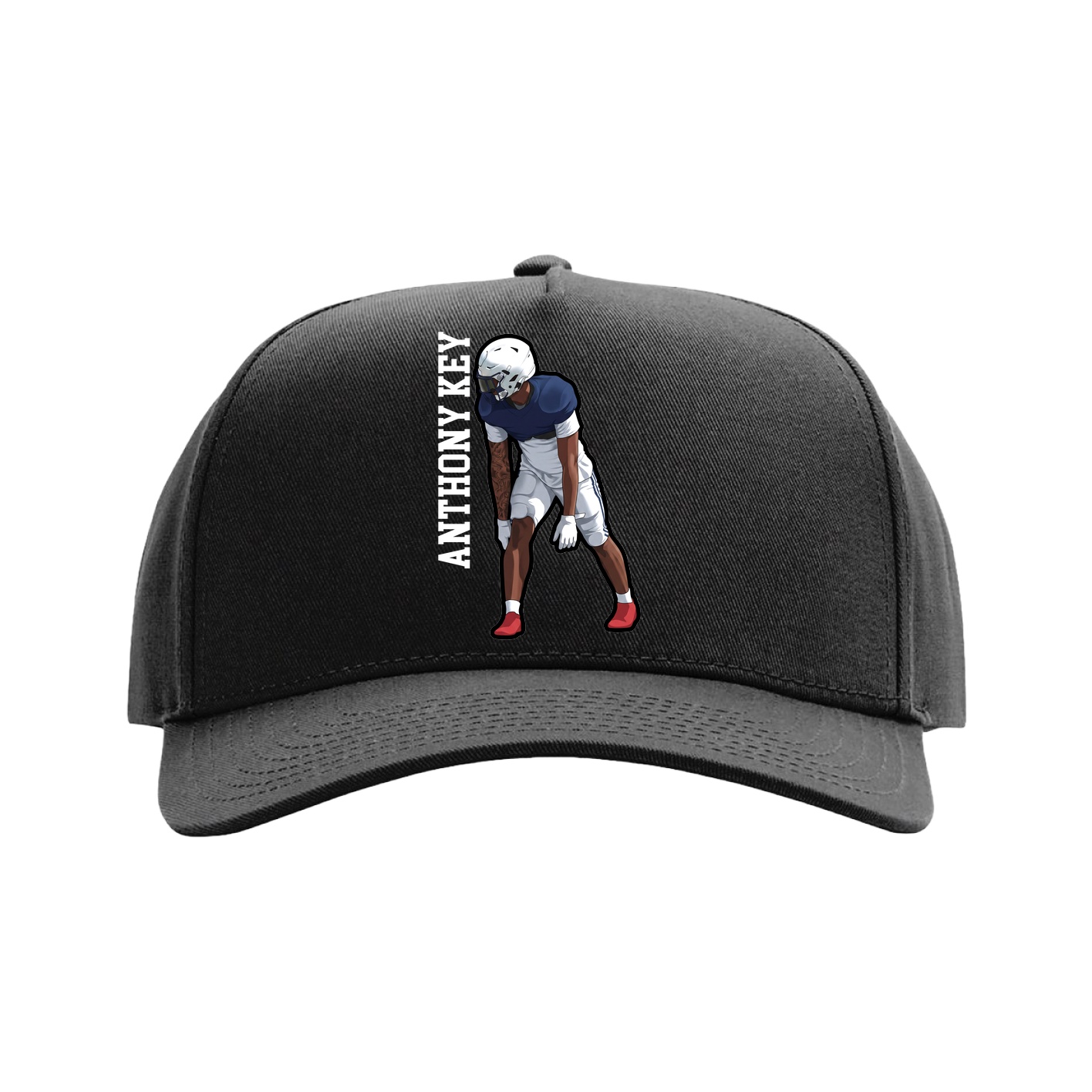 Full Fabric Five-Panel Champ Cap — Name Vertical in Black