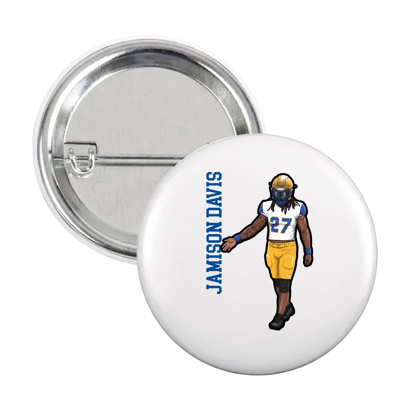Game Day Button — Name Vertical in White