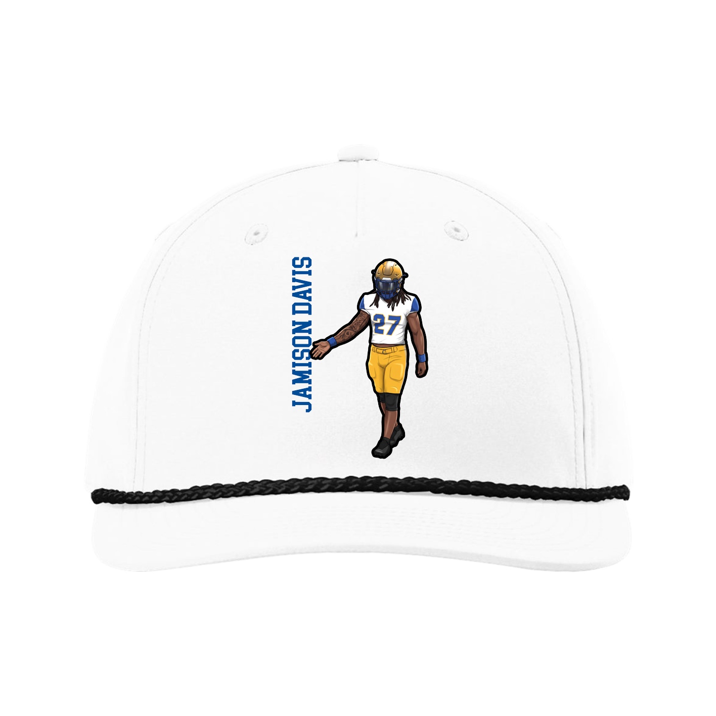 Five-Panel Classic Rope Cap — Name Vertical in White