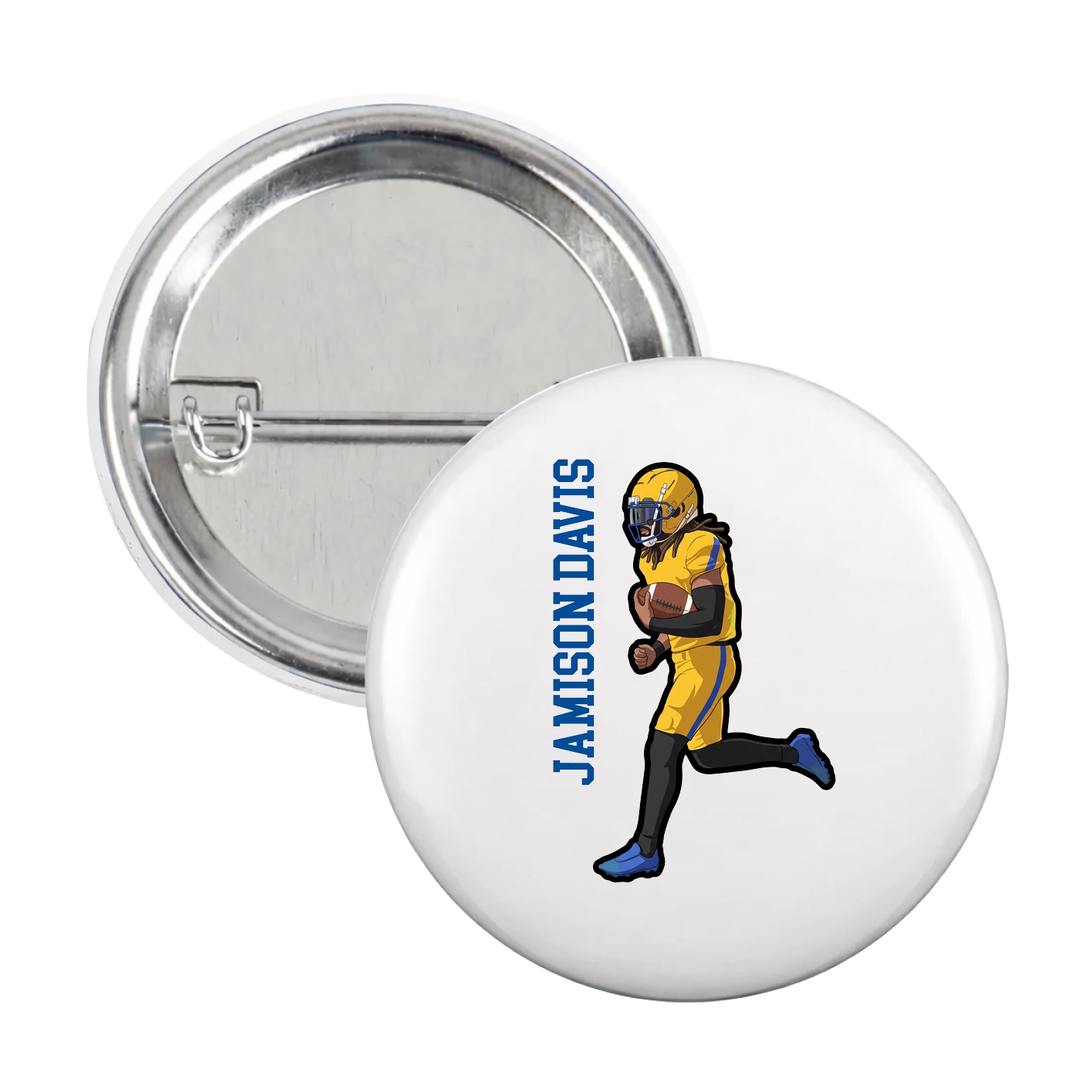 Game Day Button — Name Vertical in White