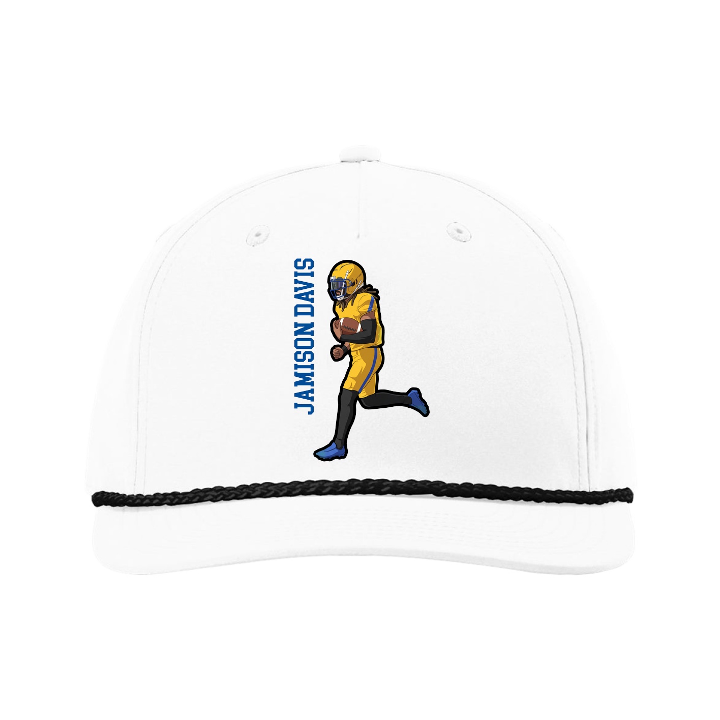 Five-Panel Classic Rope Cap — Name Vertical in White
