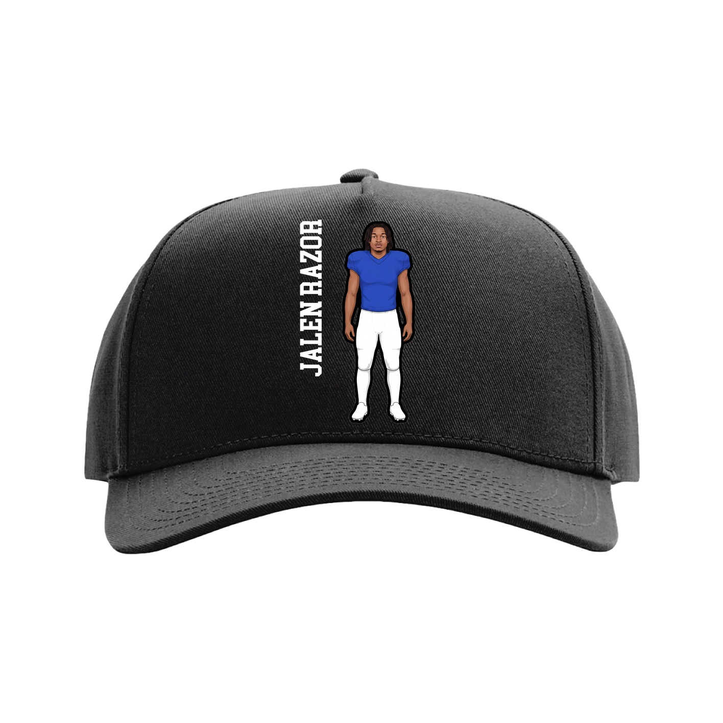 Full Fabric Five-Panel Champ Cap — Name Vertical in Black