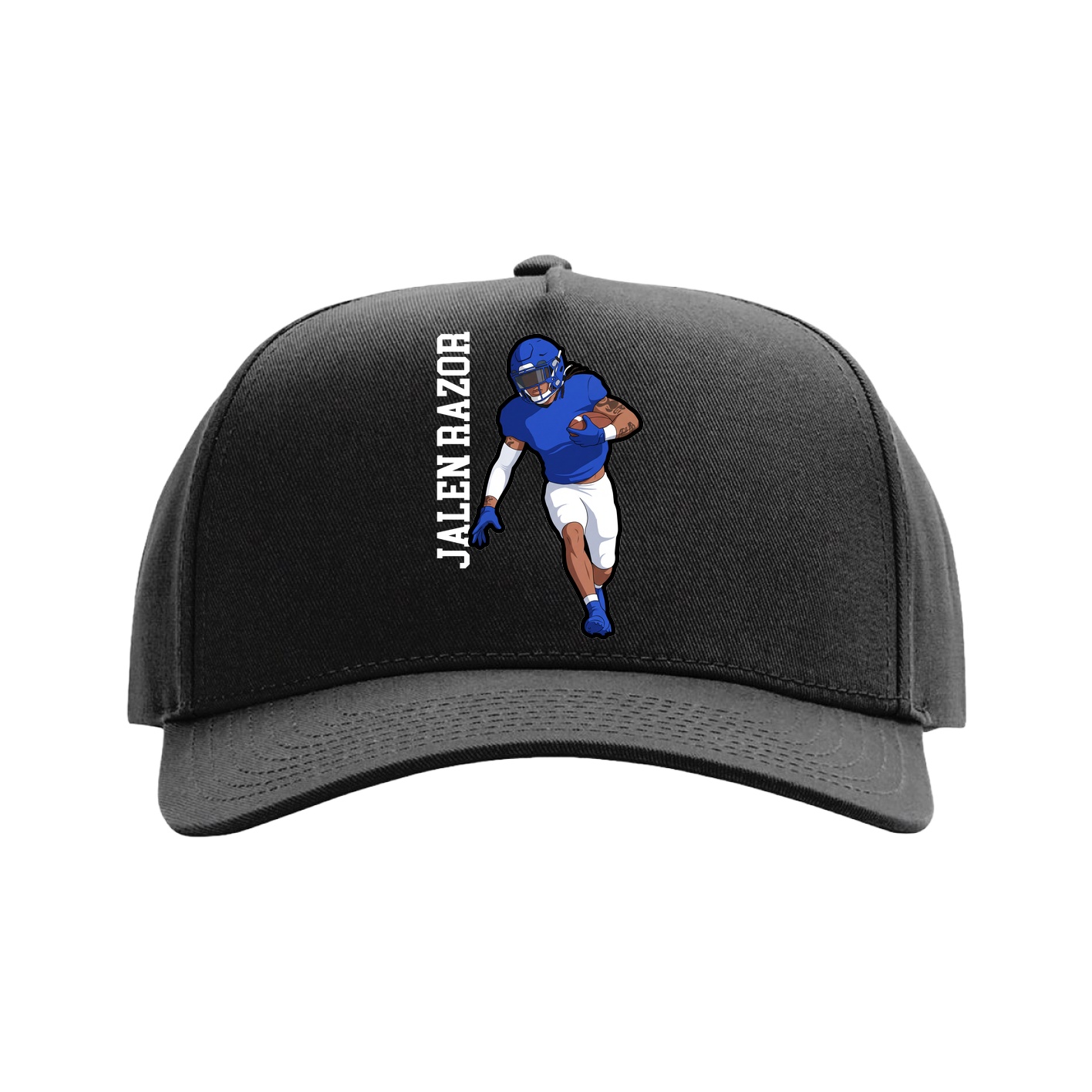 Full Fabric Five-Panel Champ Cap — Name Vertical in Black