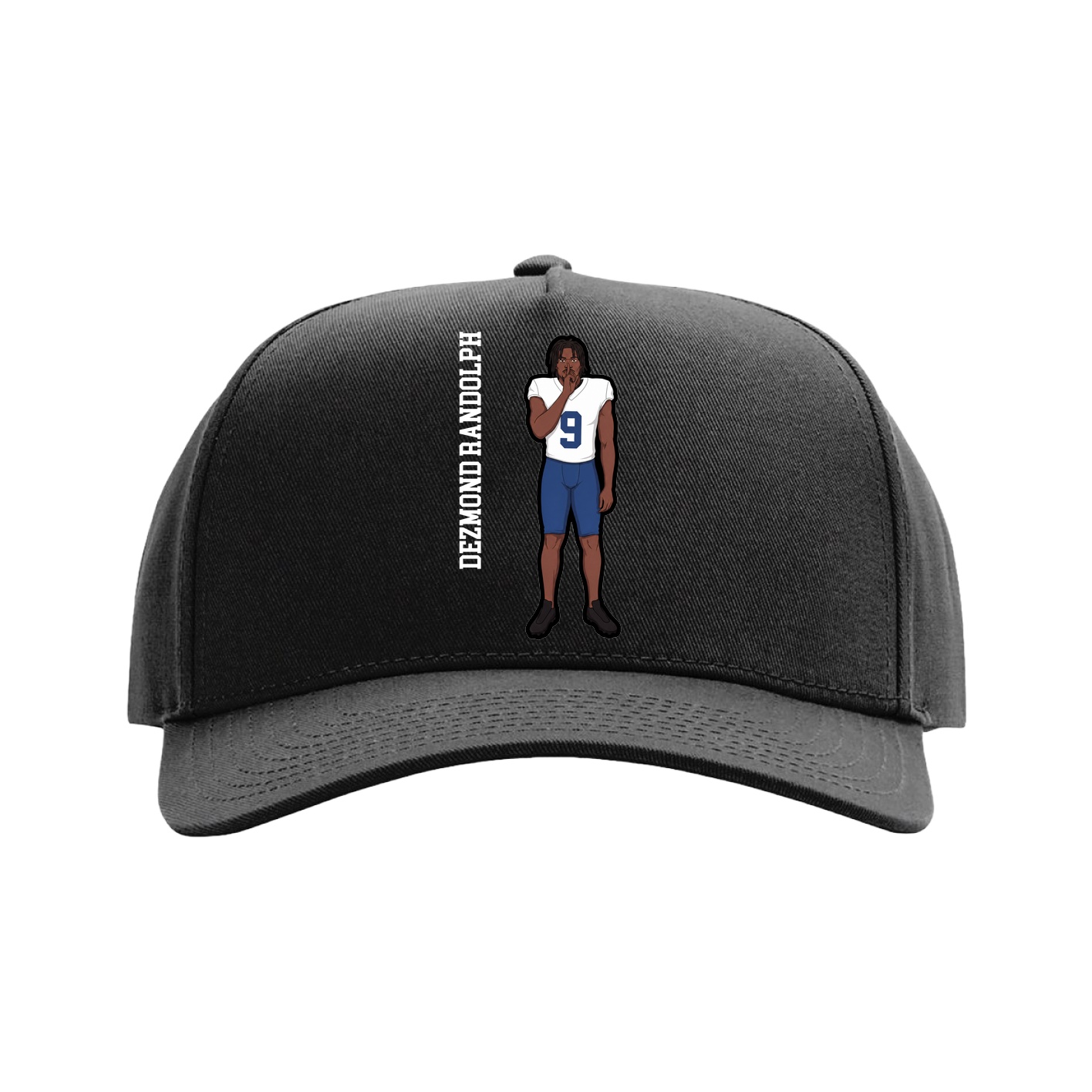 Full Fabric Five-Panel Champ Cap — Name Vertical in Black