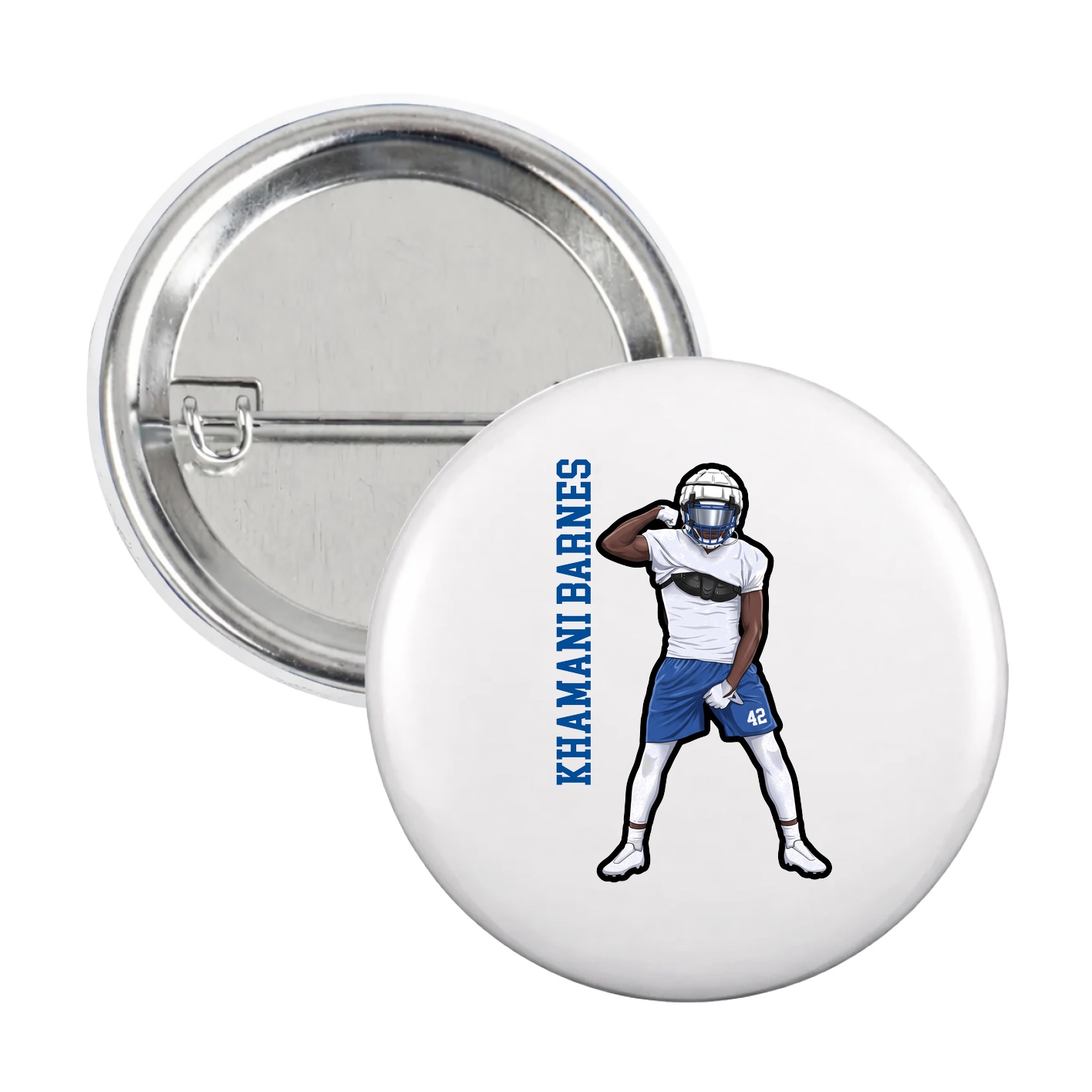 Game Day Button — Name Vertical in White