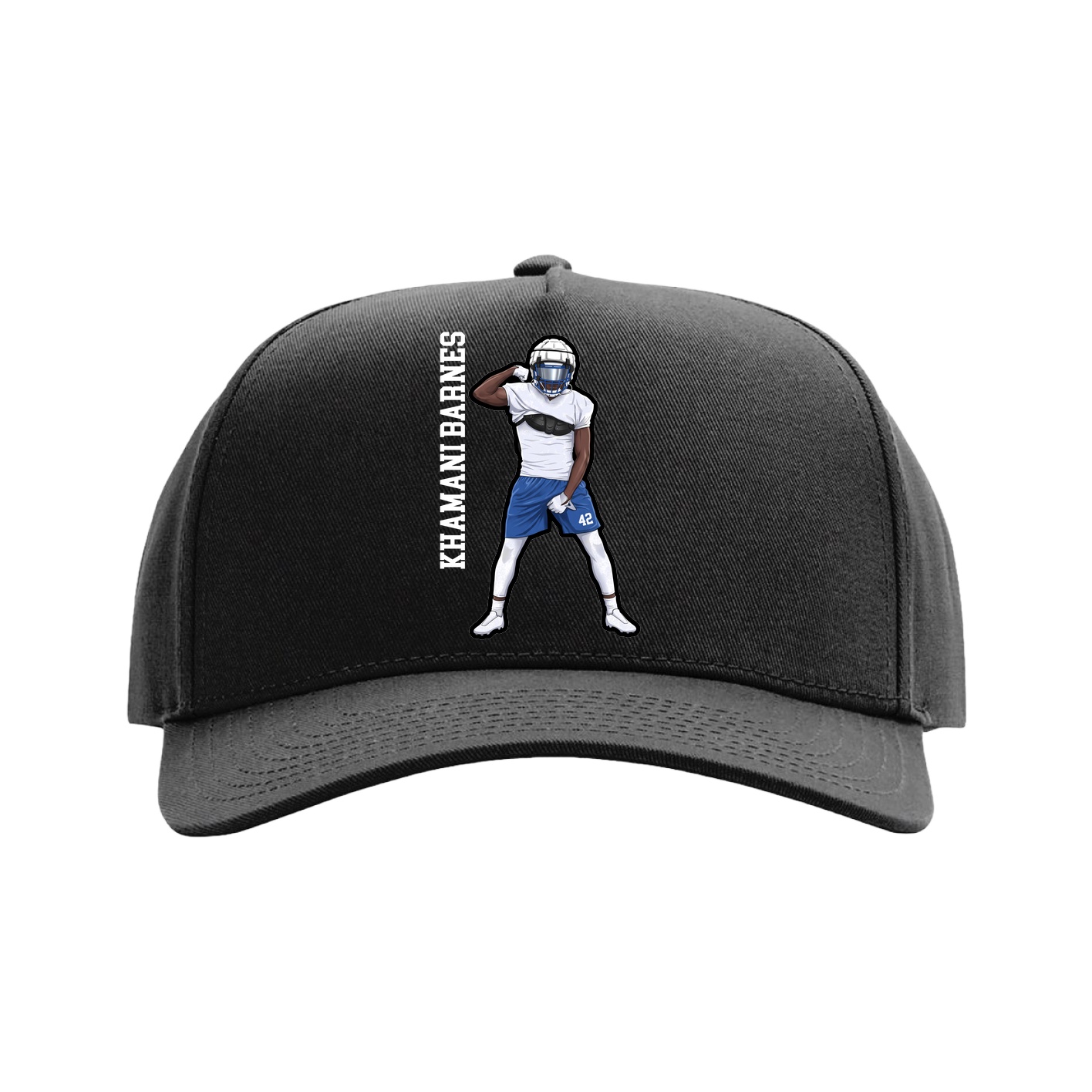 Full Fabric Five-Panel Champ Cap — Name Vertical in Black