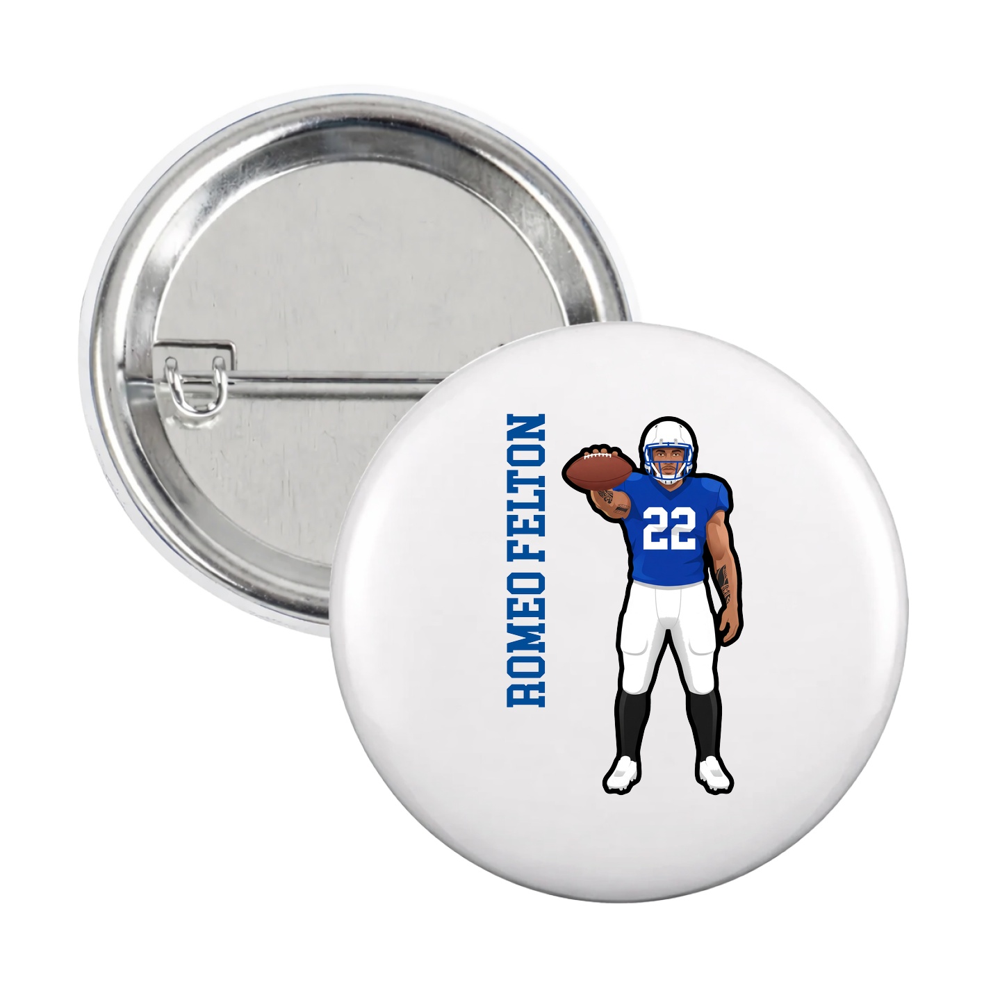 Game Day Button — Name Vertical in White
