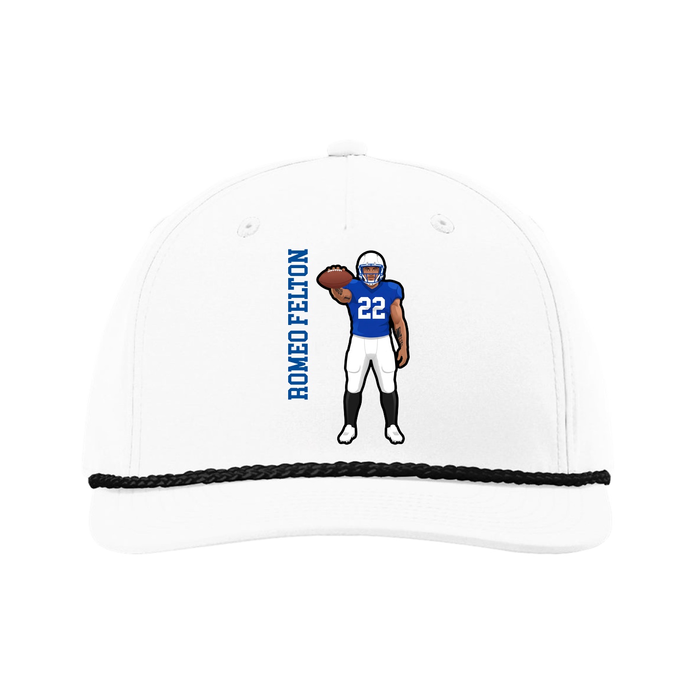 Five-Panel Classic Rope Cap — Name Vertical in White