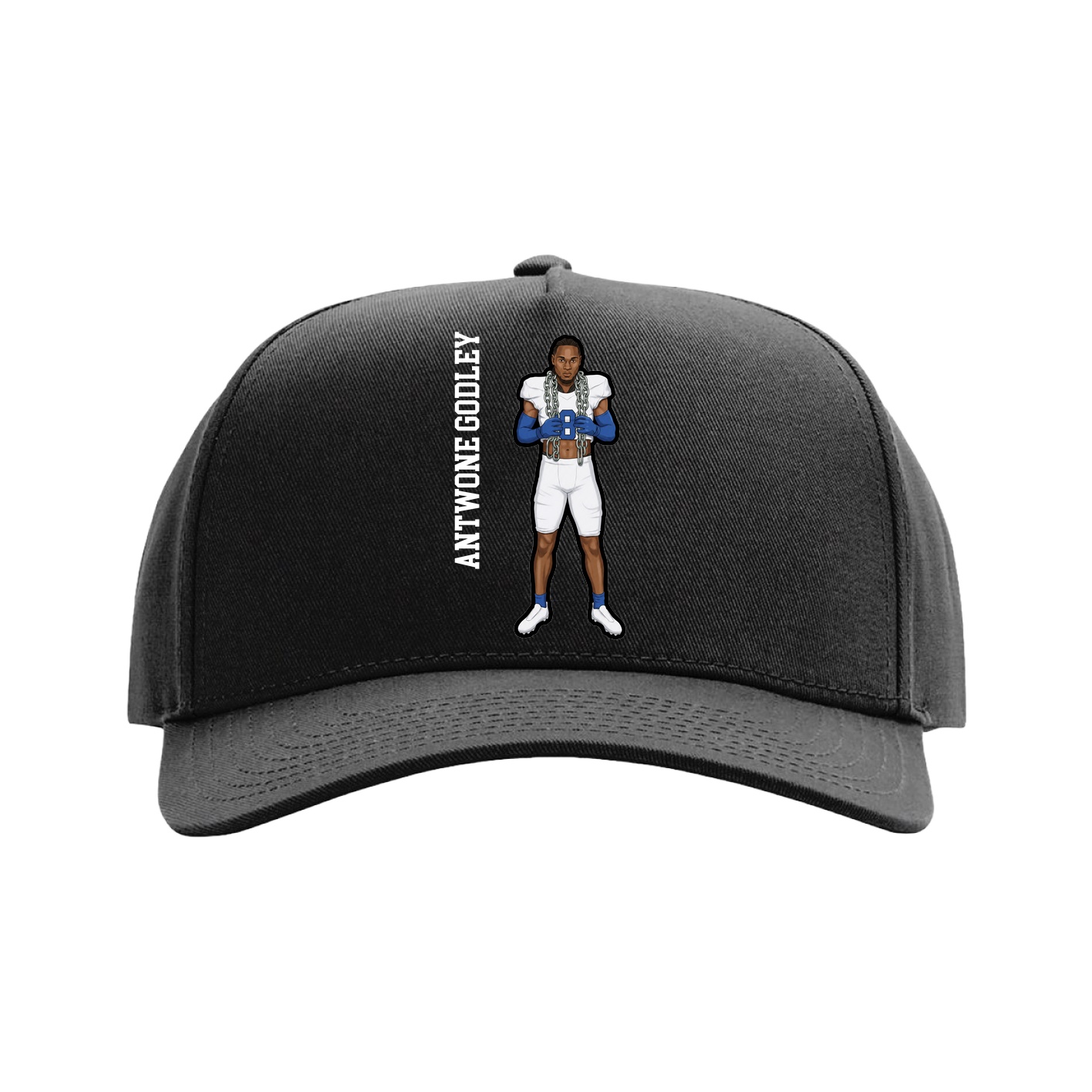 Full Fabric Five-Panel Champ Cap — Name Vertical in Black
