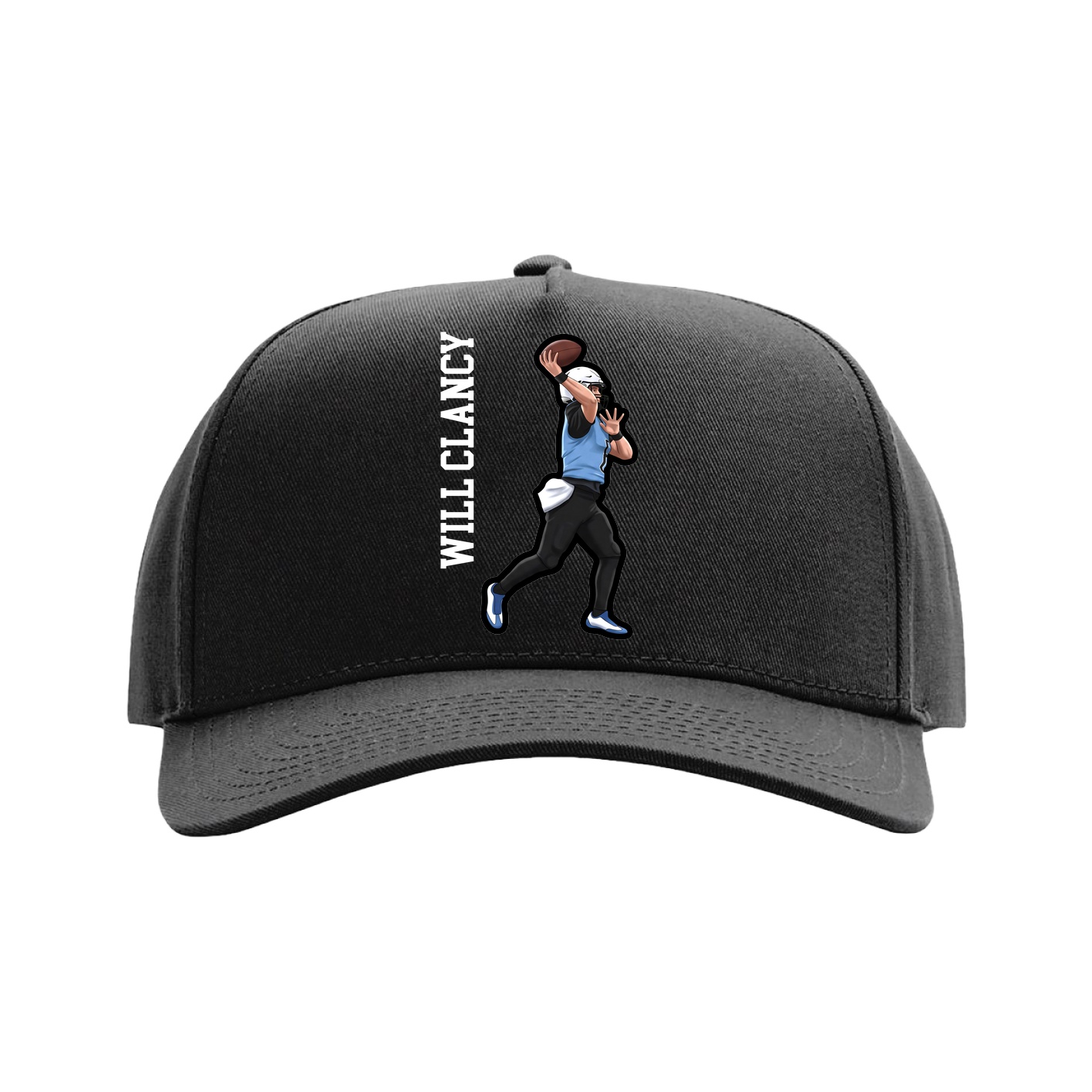 Full Fabric Five-Panel Champ Cap — Name Vertical in Black