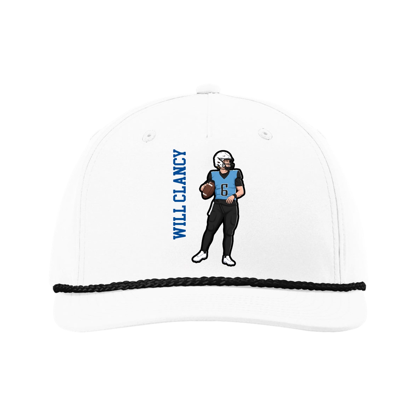 Five-Panel Classic Rope Cap — Name Vertical in White