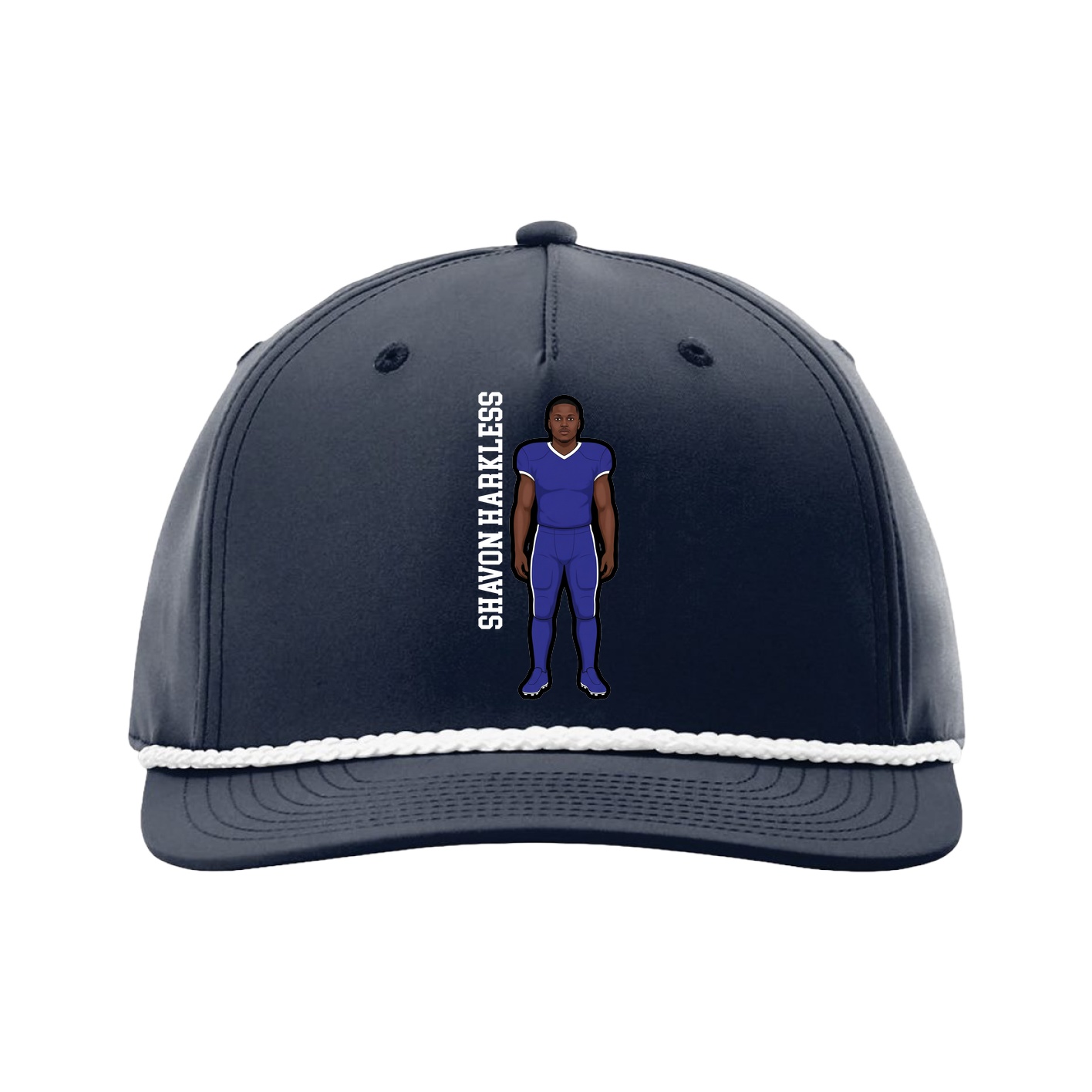 Five-Panel Classic Rope Cap — Name Vertical in Navy