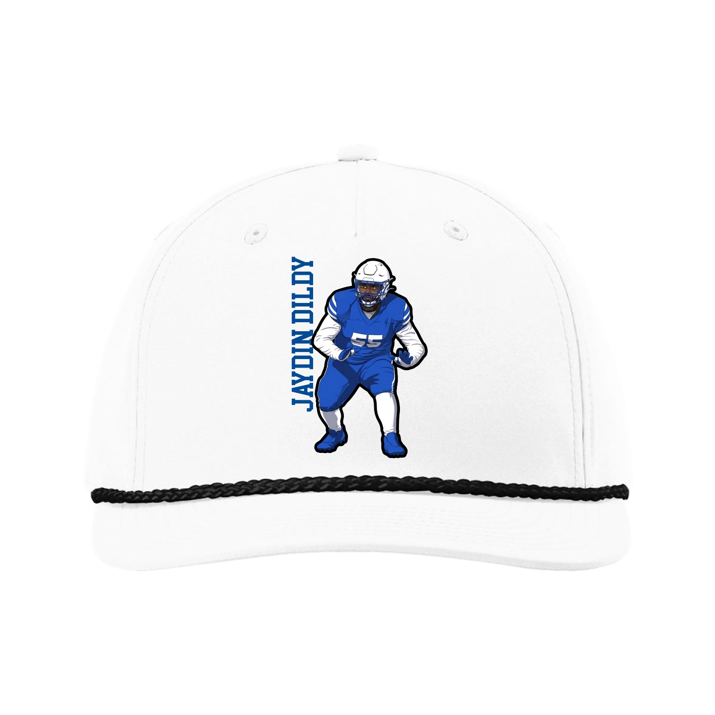 Five-Panel Classic Rope Cap — Name Vertical in White