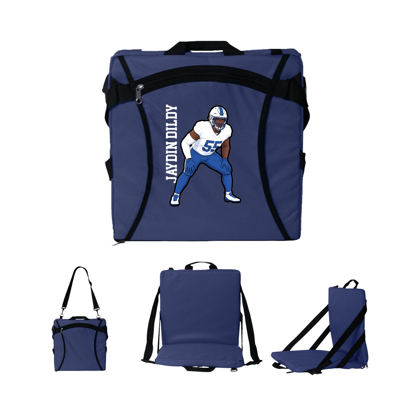 Folding Stadium Seat — Name Vertical in Navy