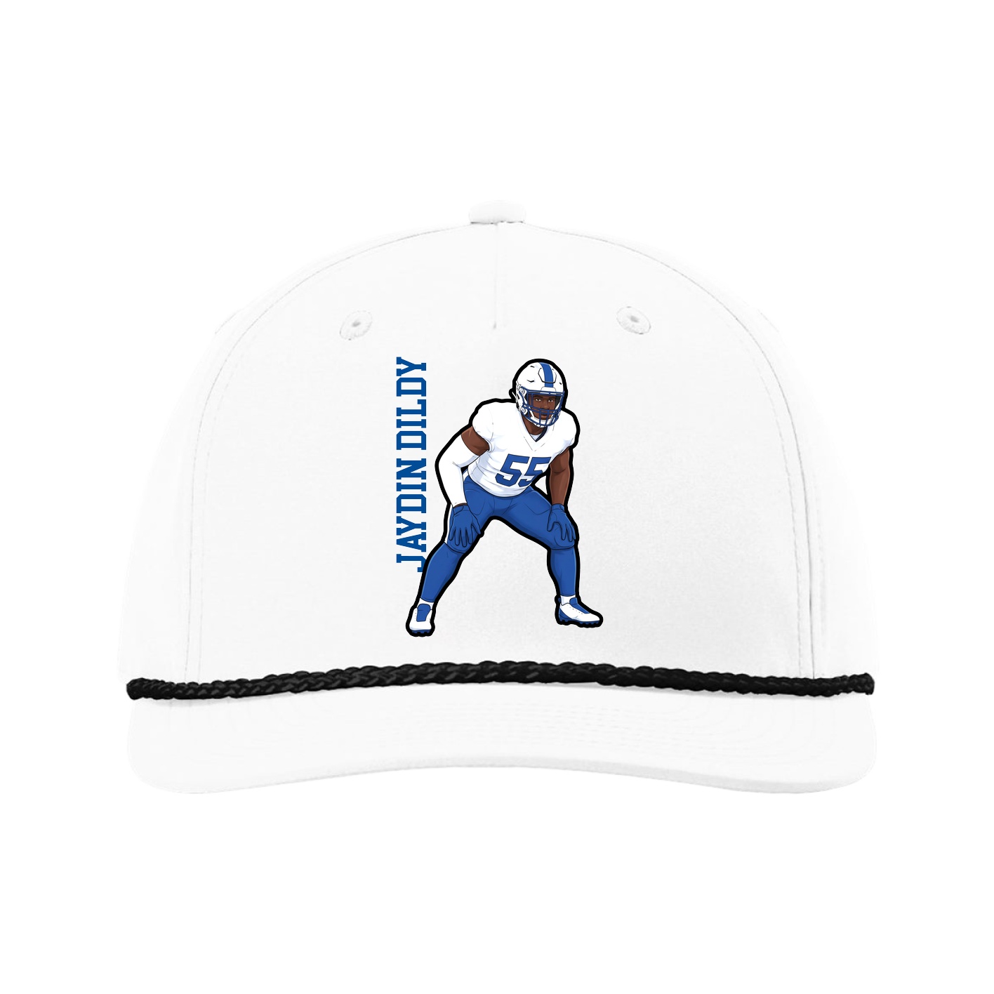 Five-Panel Classic Rope Cap — Name Vertical in White