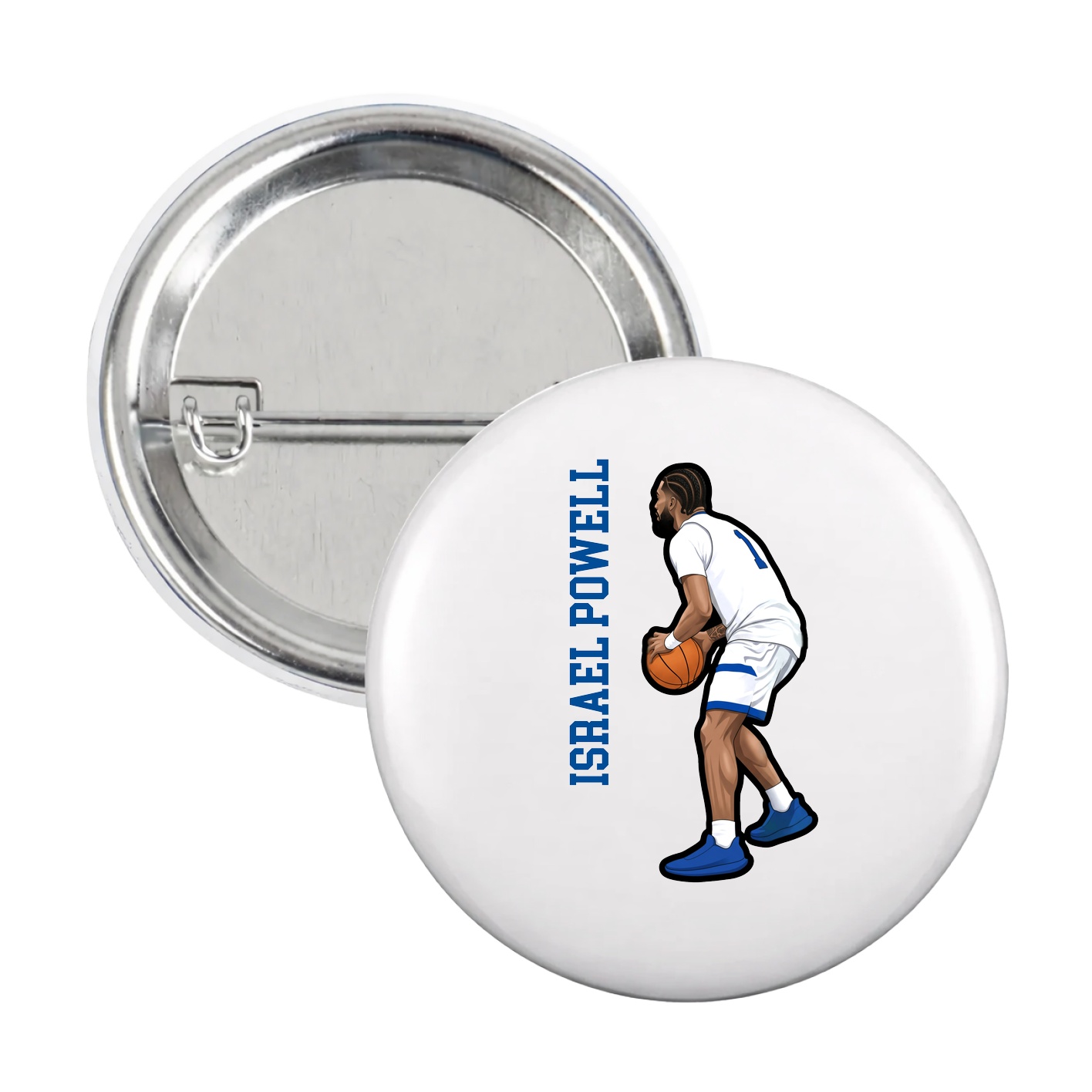 Game Day Button — Name Vertical in White
