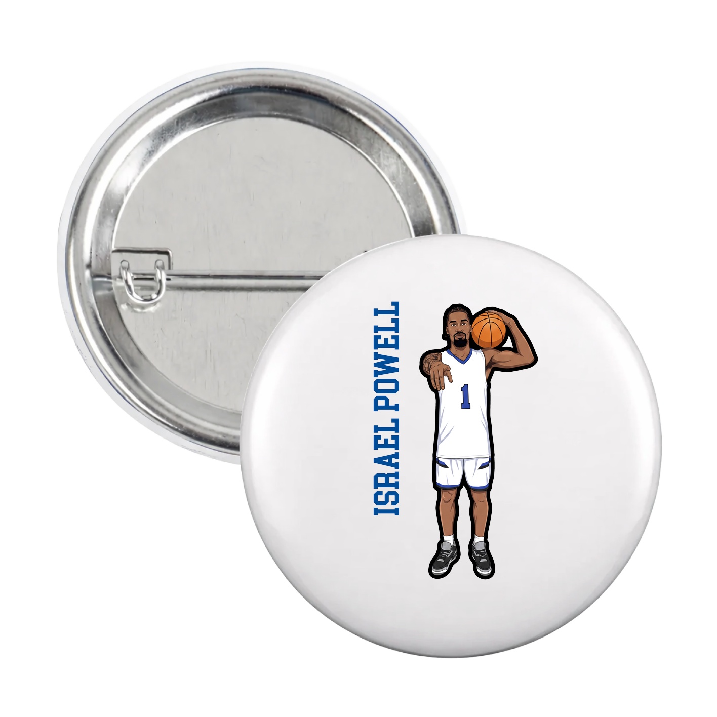 Game Day Button — Name Vertical in White