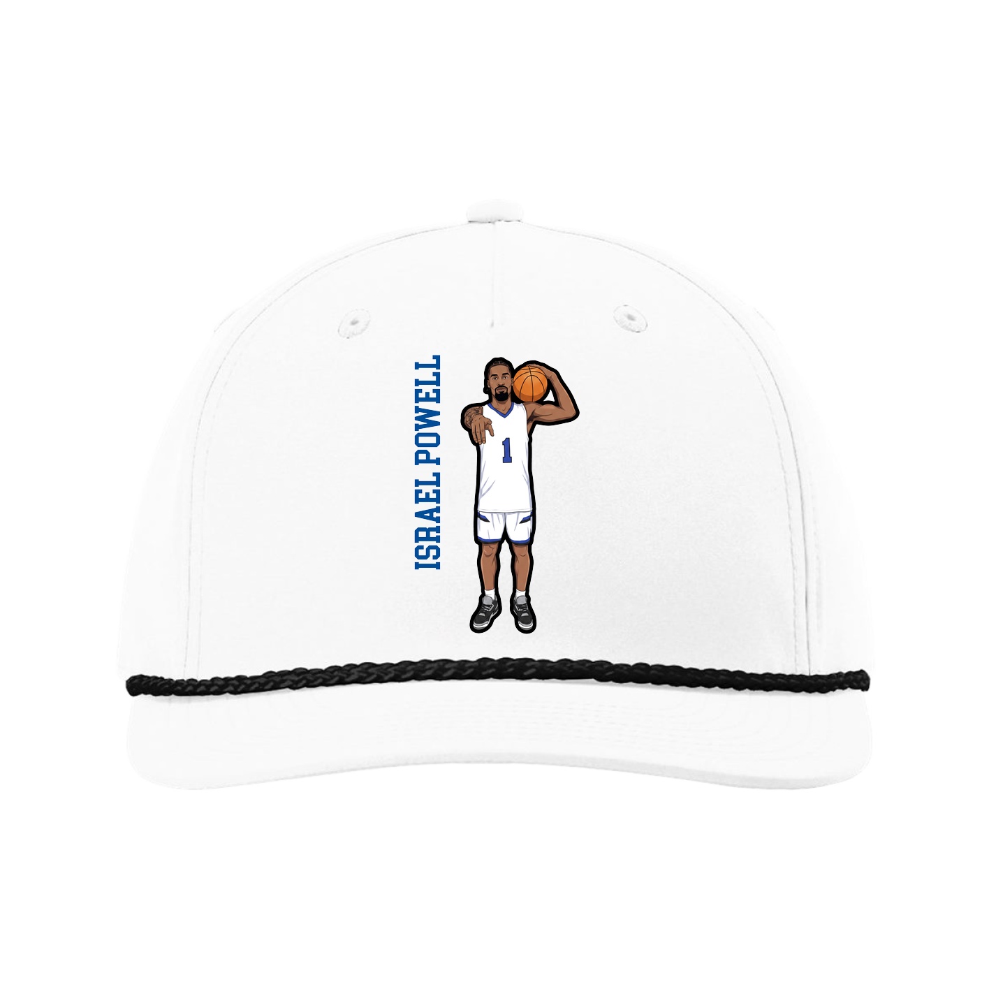 Five-Panel Classic Rope Cap — Name Vertical in White