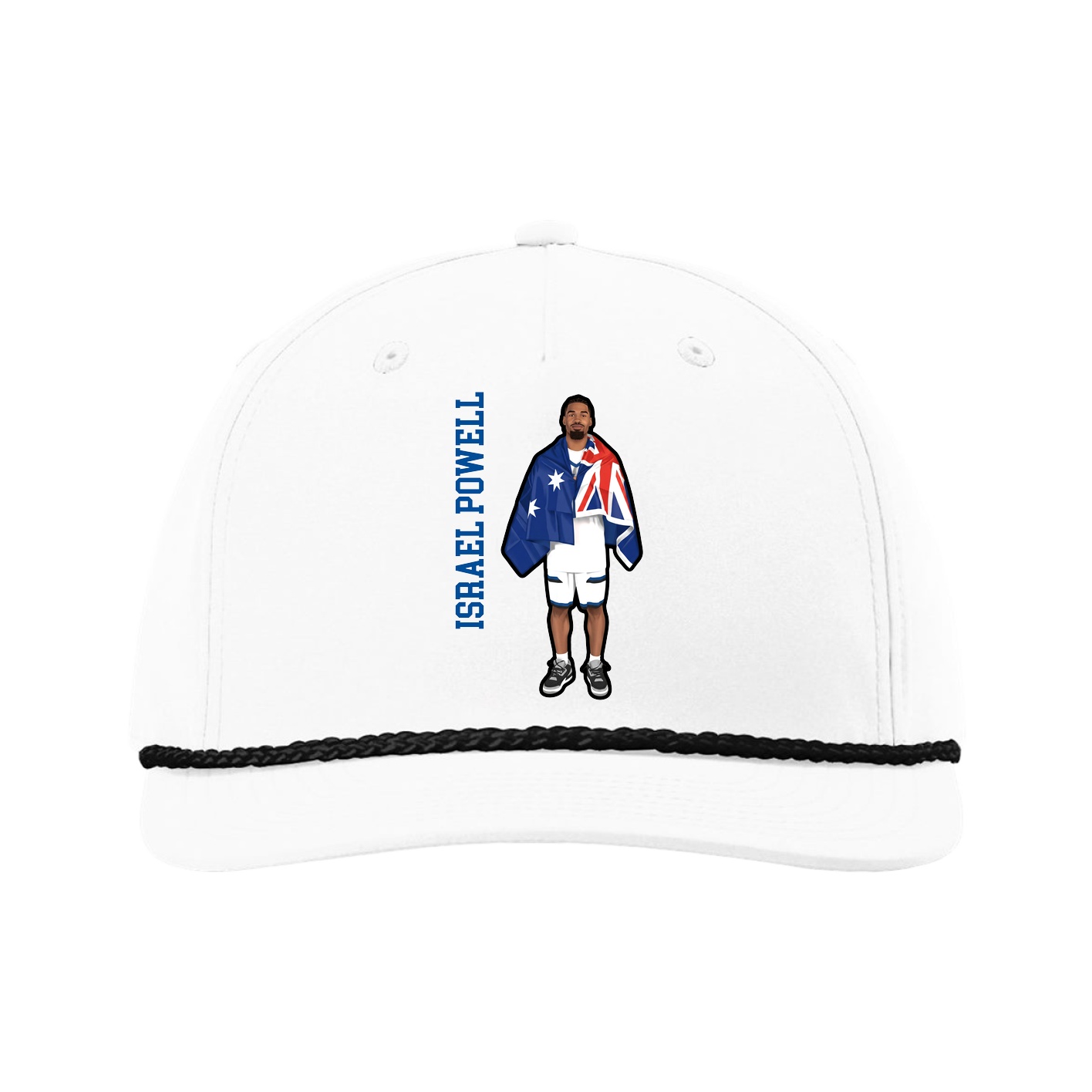Five-Panel Classic Rope Cap — Name Vertical in White