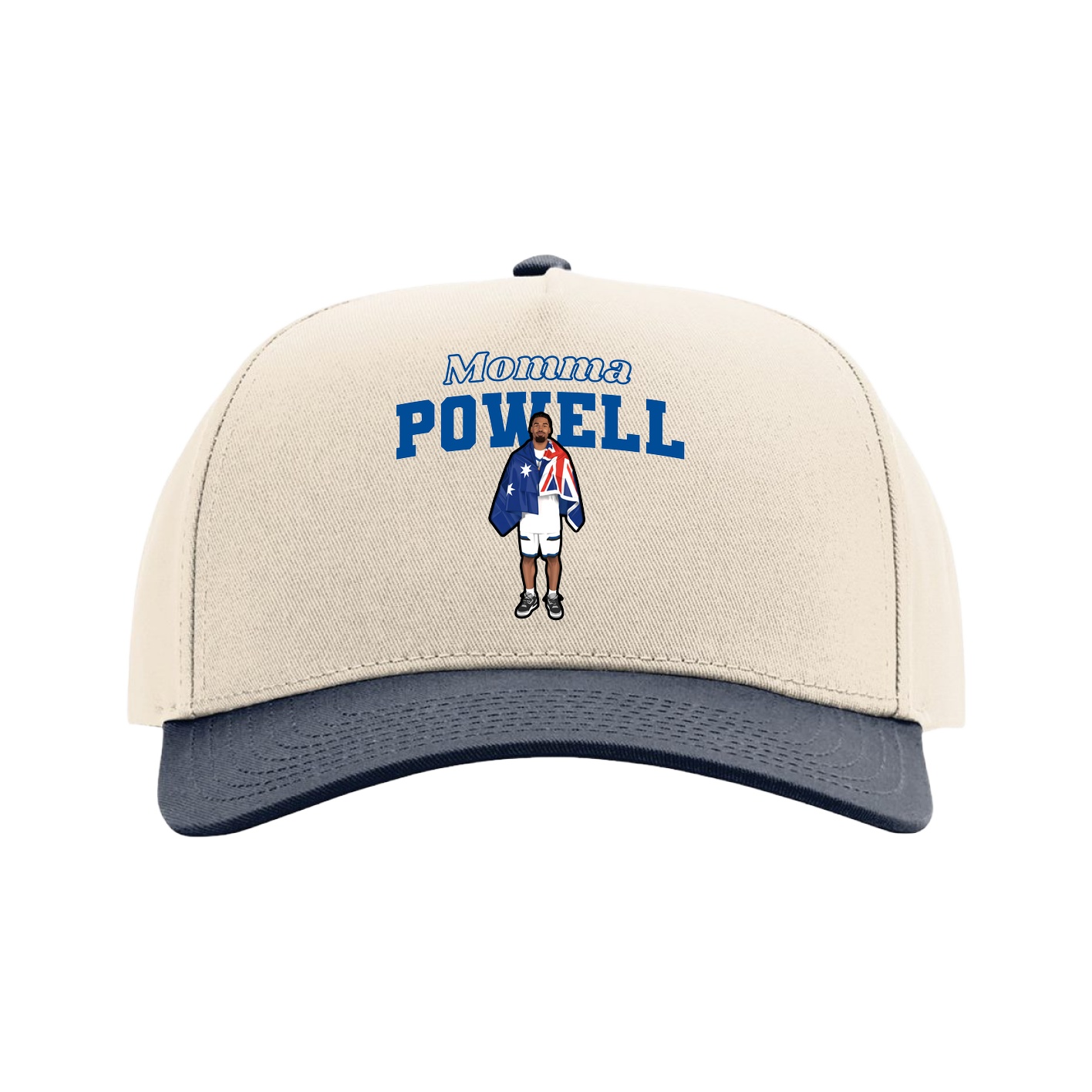 Full Fabric Five-Panel Champ Cap — Mothers Day Block in Cream/Navy