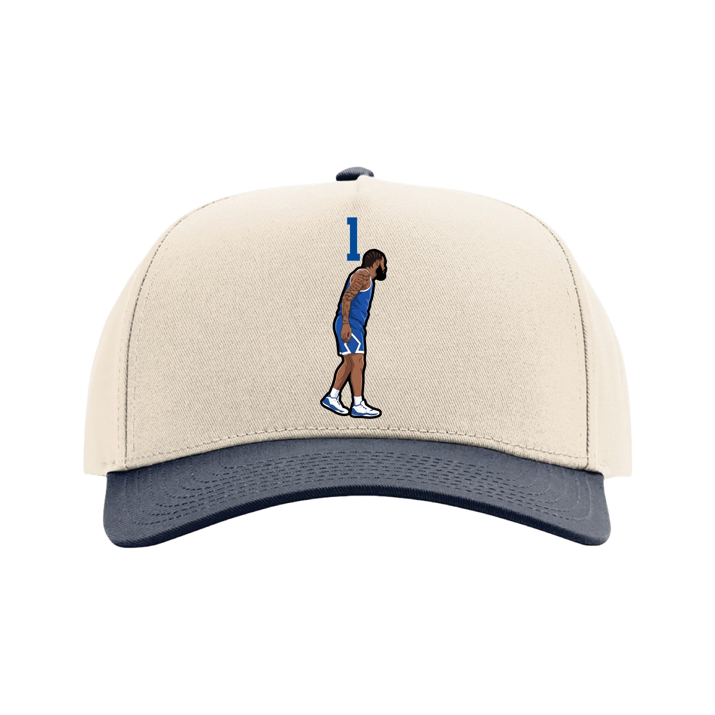 Full Fabric Five-Panel Champ Cap — Number Top in Cream/Navy