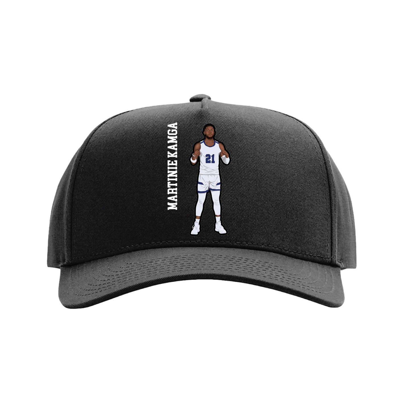 Full Fabric Five-Panel Champ Cap — Name Vertical in Black