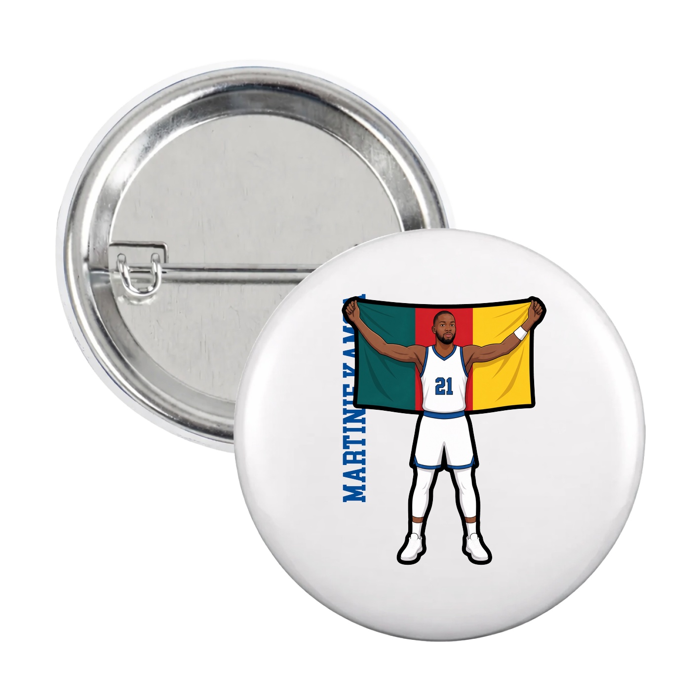 Game Day Button — Name Vertical in White
