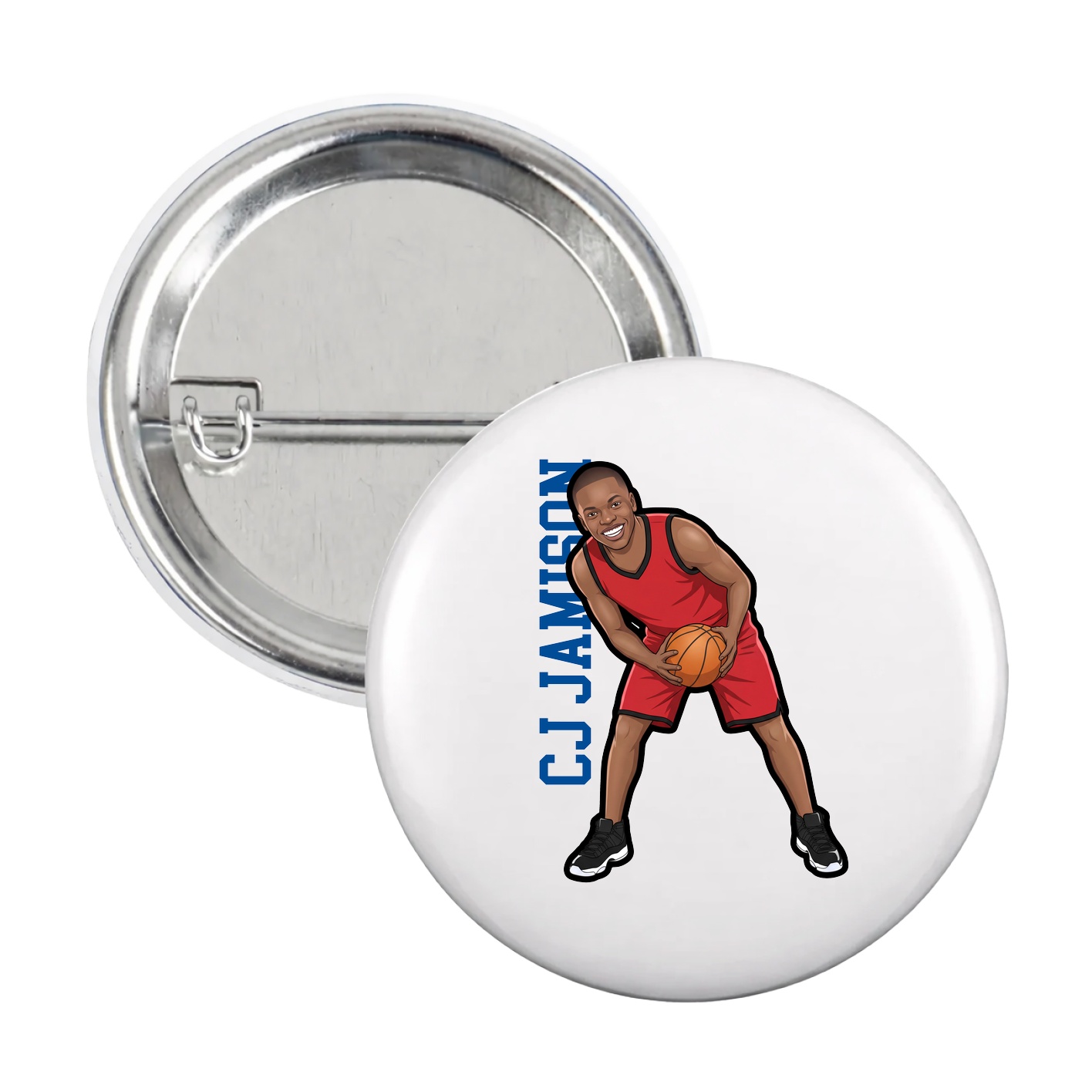 Game Day Button — Name Vertical in White