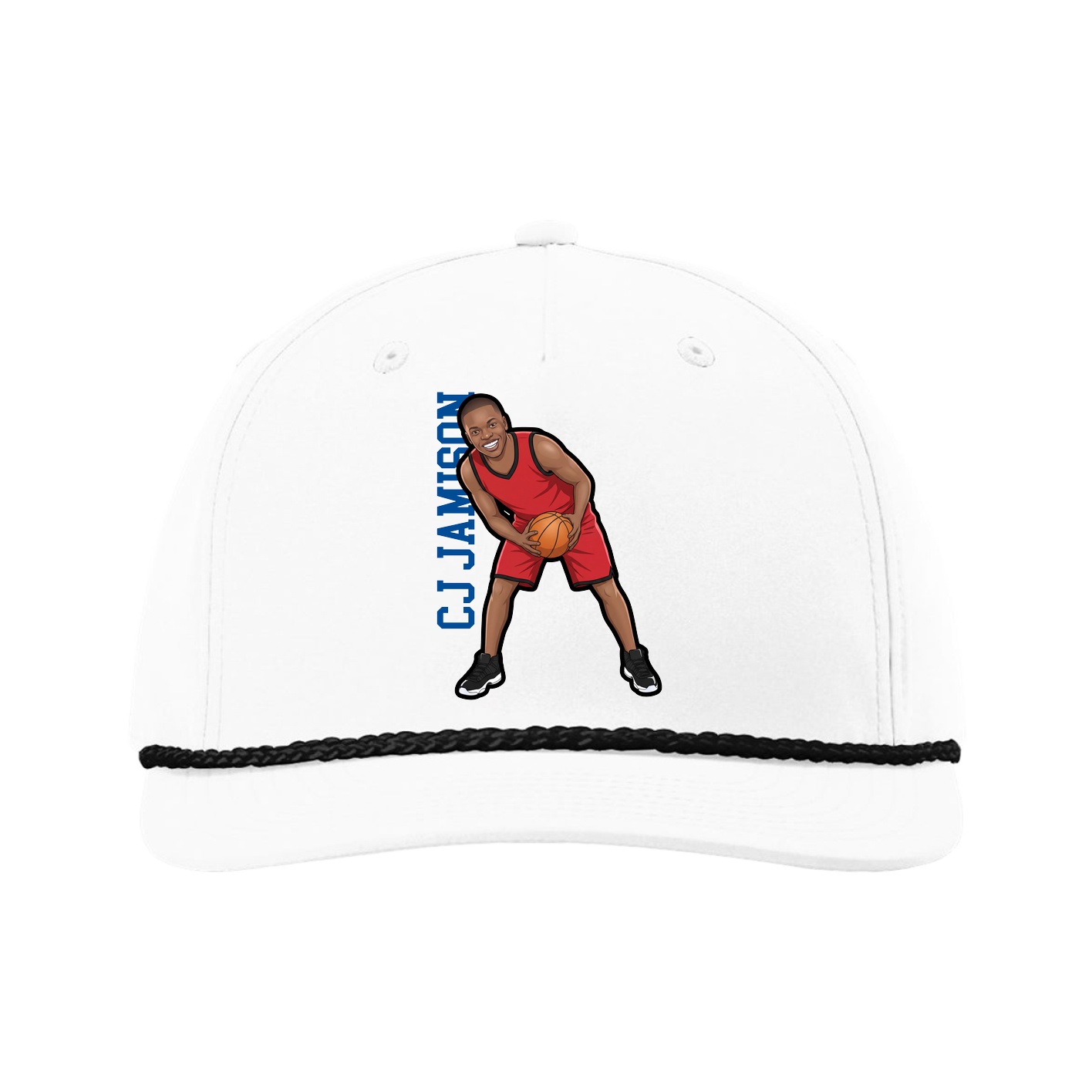 Five-Panel Classic Rope Cap — Name Vertical in White