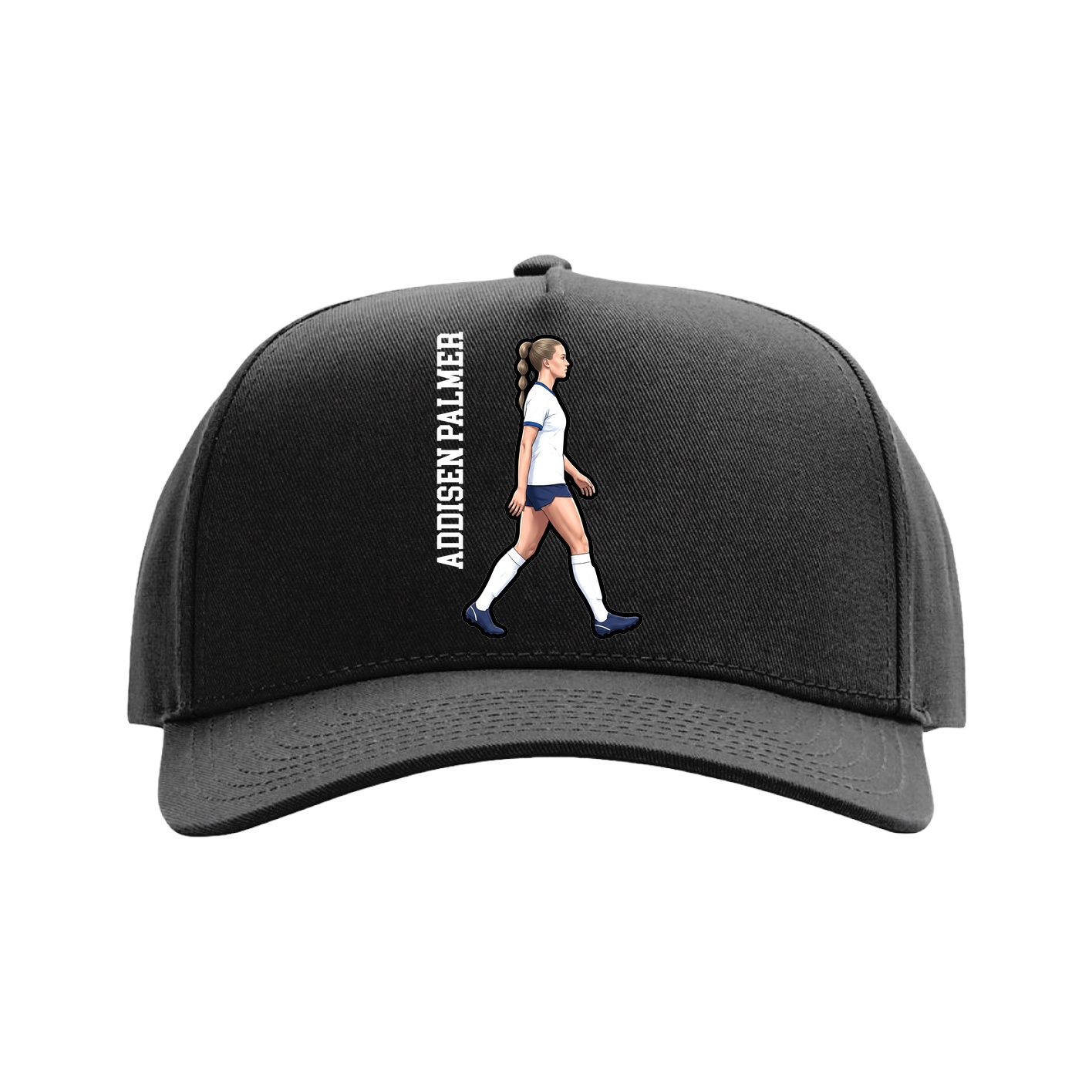 Full Fabric Five-Panel Champ Cap — Name Vertical in Black