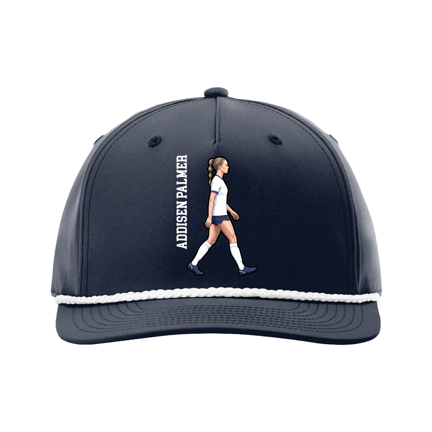 Five-Panel Classic Rope Cap — Name Vertical in Navy