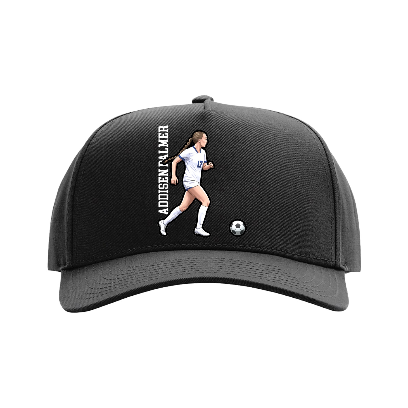 Full Fabric Five-Panel Champ Cap — Name Vertical in Black
