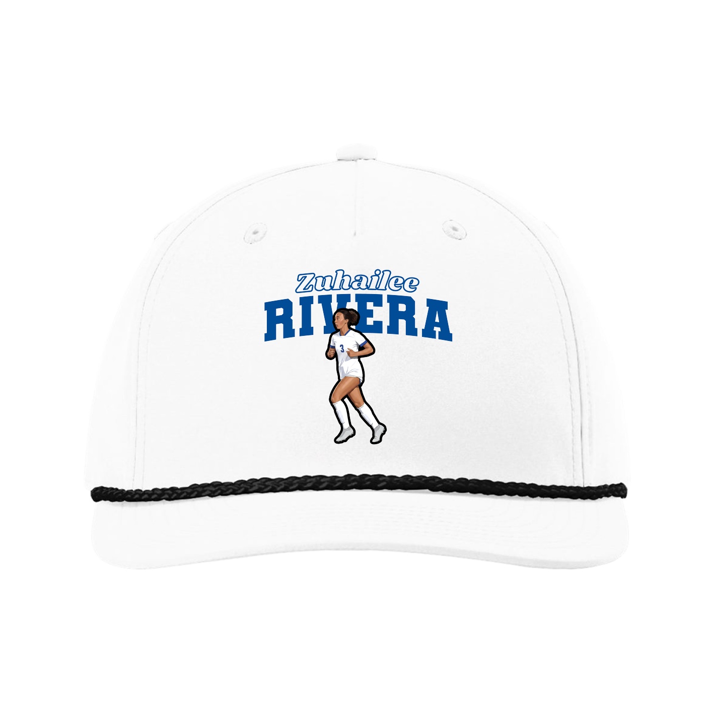 Five-Panel Classic Rope Cap — Name Arch in White