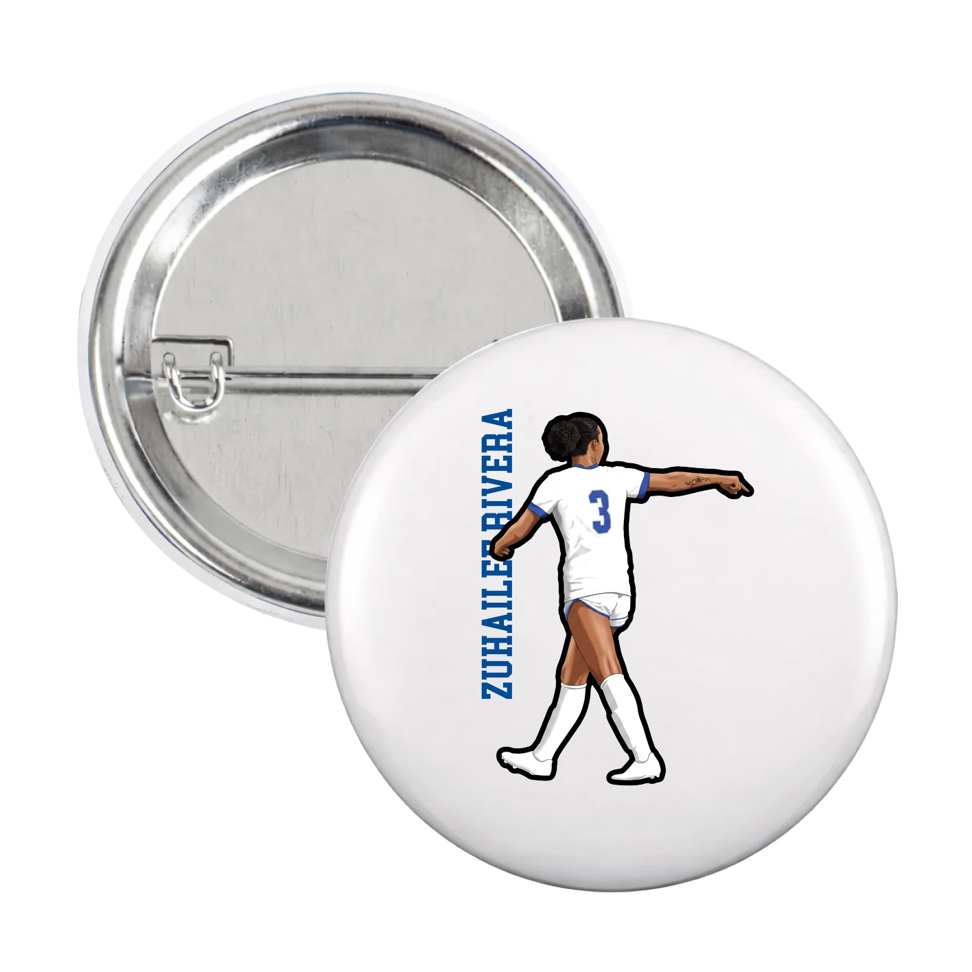 Game Day Button — Name Vertical in White
