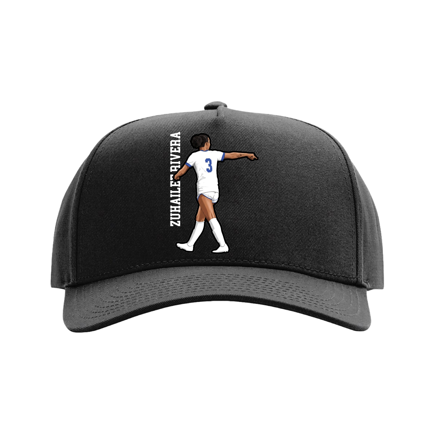Full Fabric Five-Panel Champ Cap — Name Vertical in Black