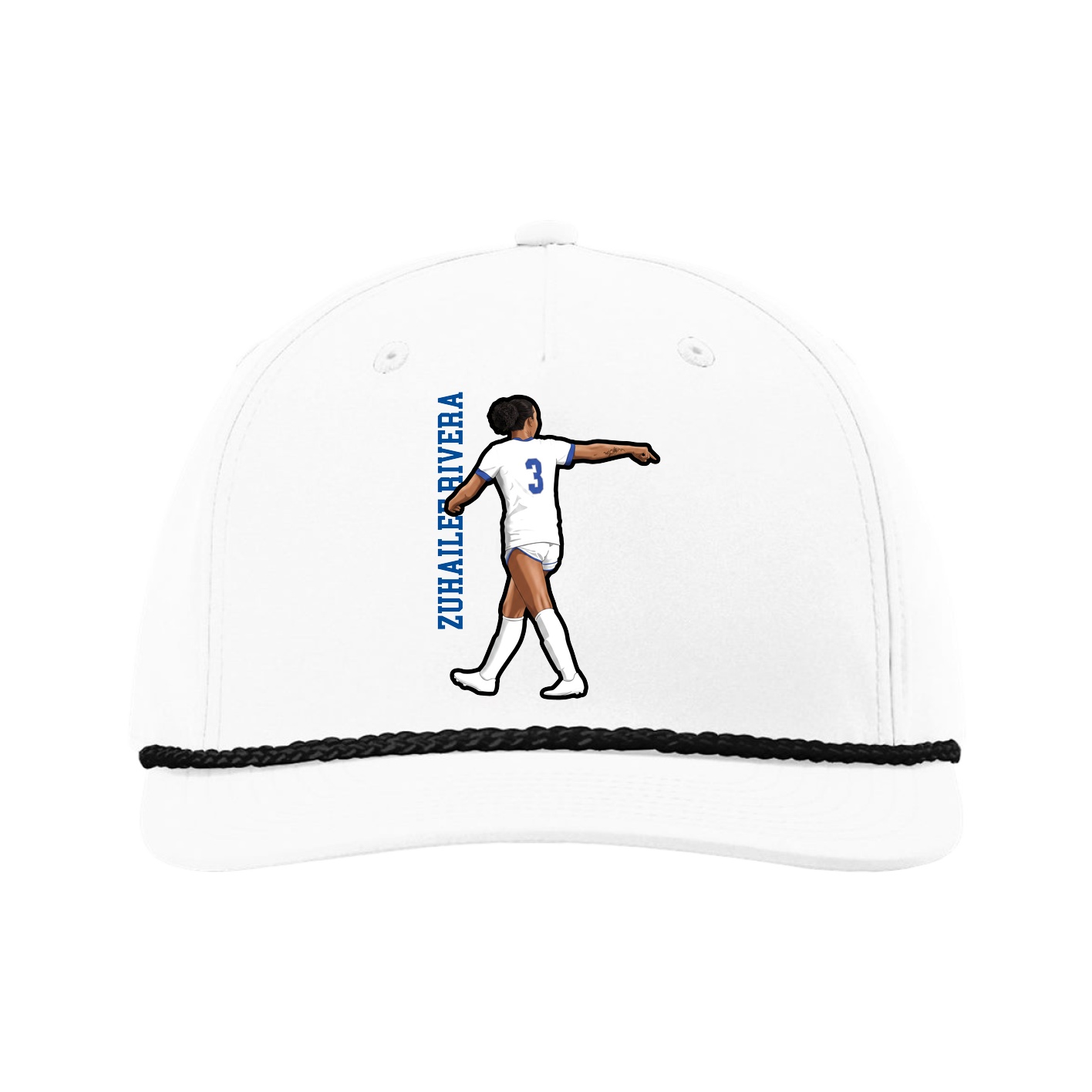 Five-Panel Classic Rope Cap — Name Vertical in White