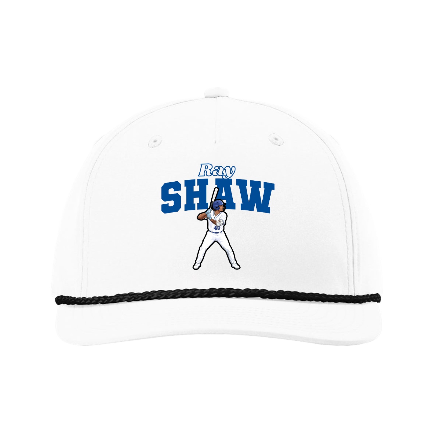Five-Panel Classic Rope Cap — Name Arch in White