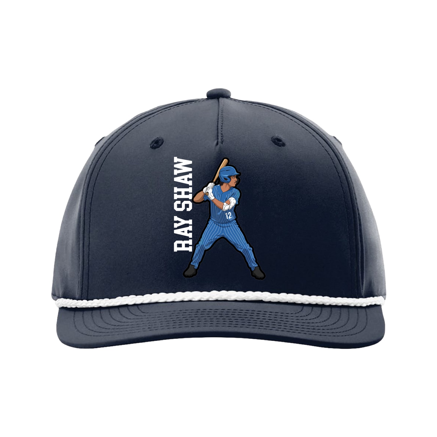 Five-Panel Classic Rope Cap — Name Vertical in Navy