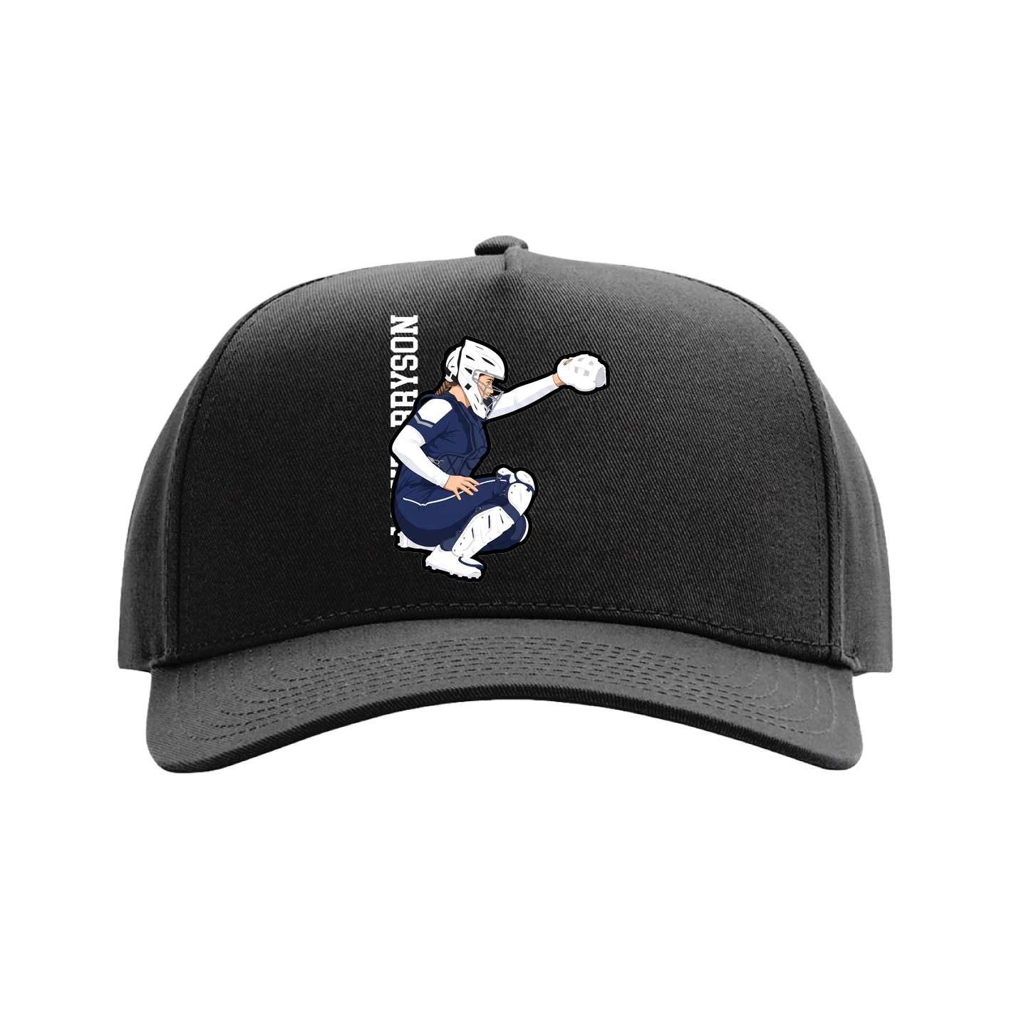 Full Fabric Five-Panel Champ Cap — Name Vertical in Black