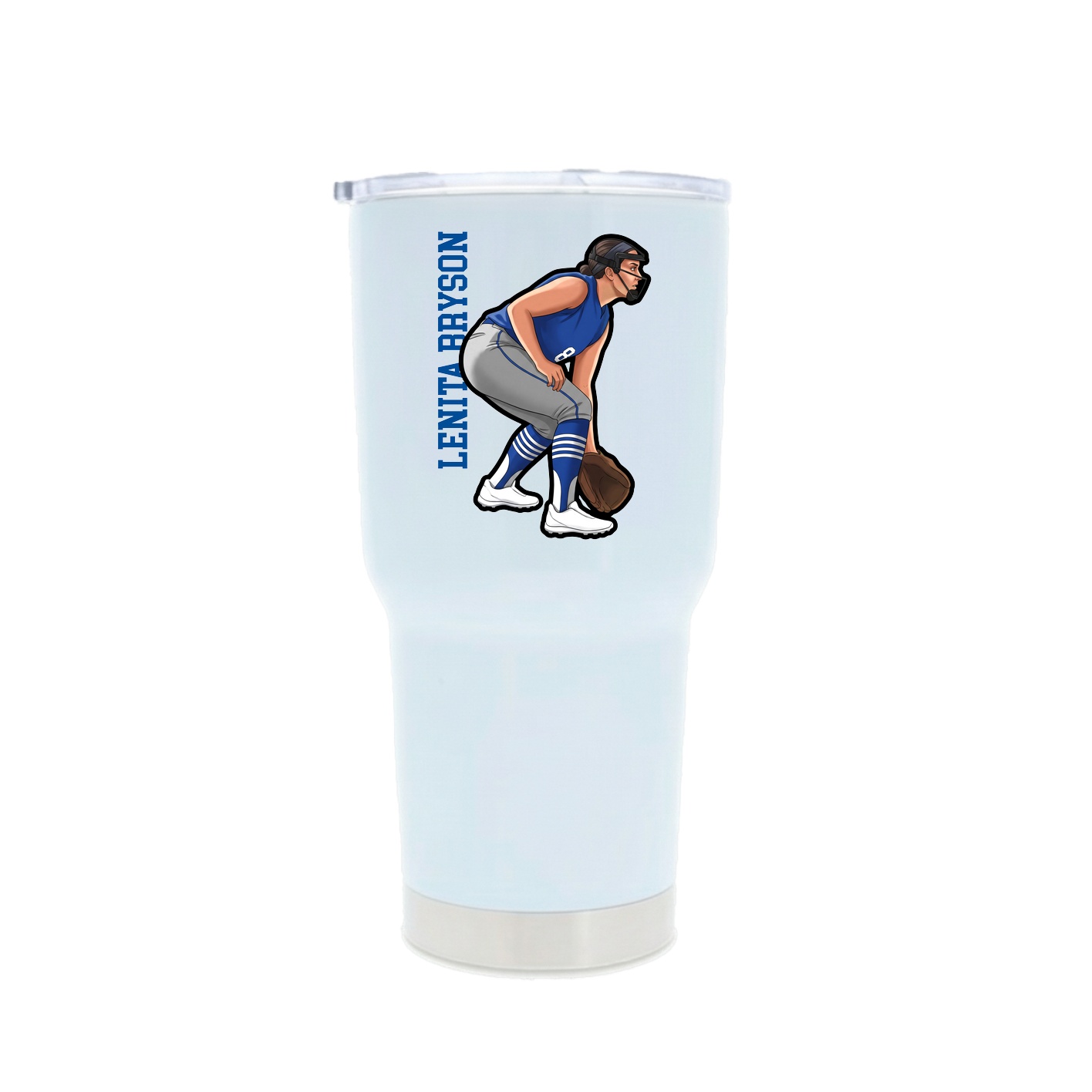 30oz Stainless Steel Tumbler — Name Vertical in White