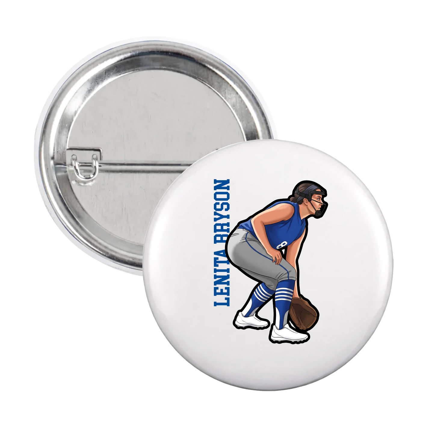 Game Day Button — Name Vertical in White