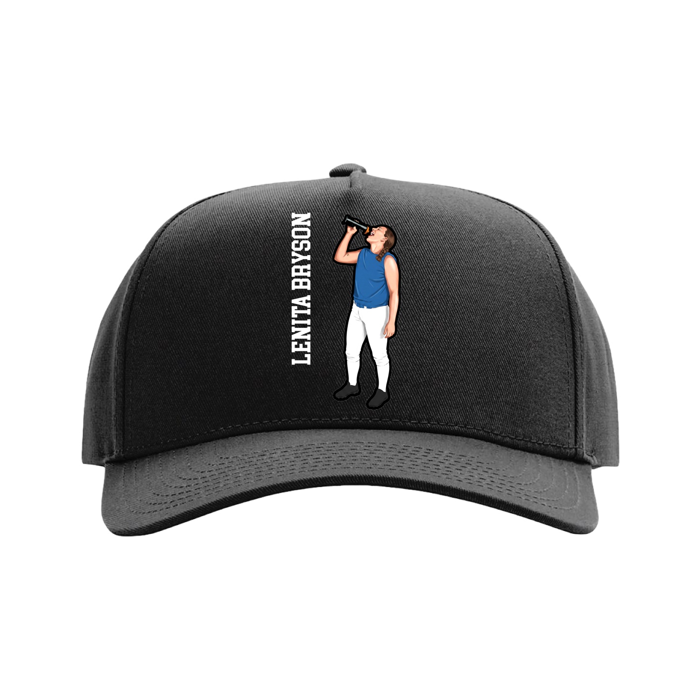 Full Fabric Five-Panel Champ Cap — Name Vertical in Black