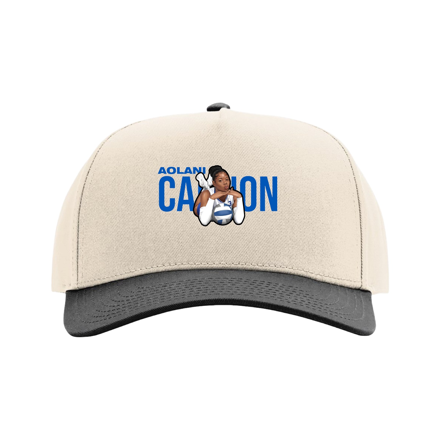 Full Fabric Five-Panel Champ Cap — Player Name in Cream/Black