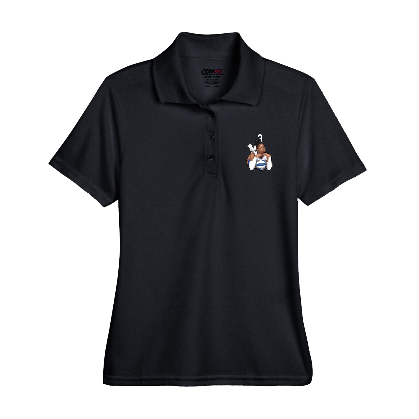 Womens Performance Polo — Number Top in Black