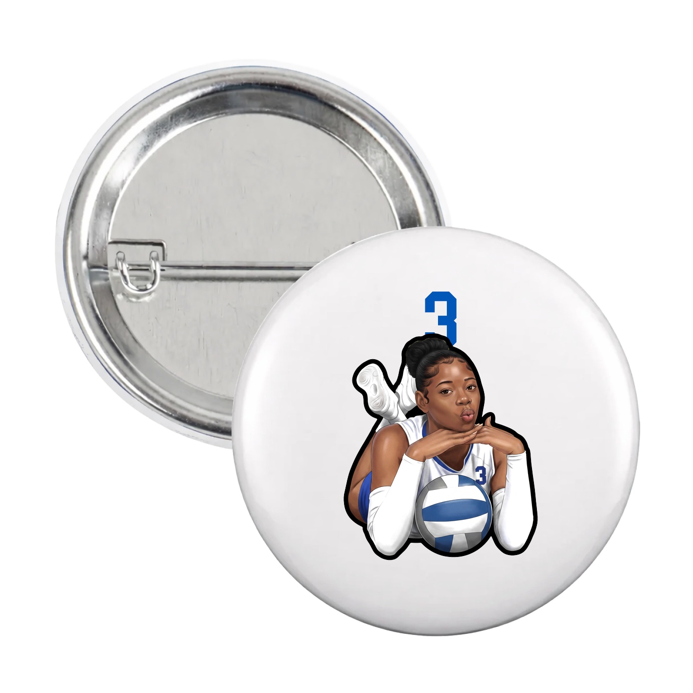 Game Day Button — Number Top in White