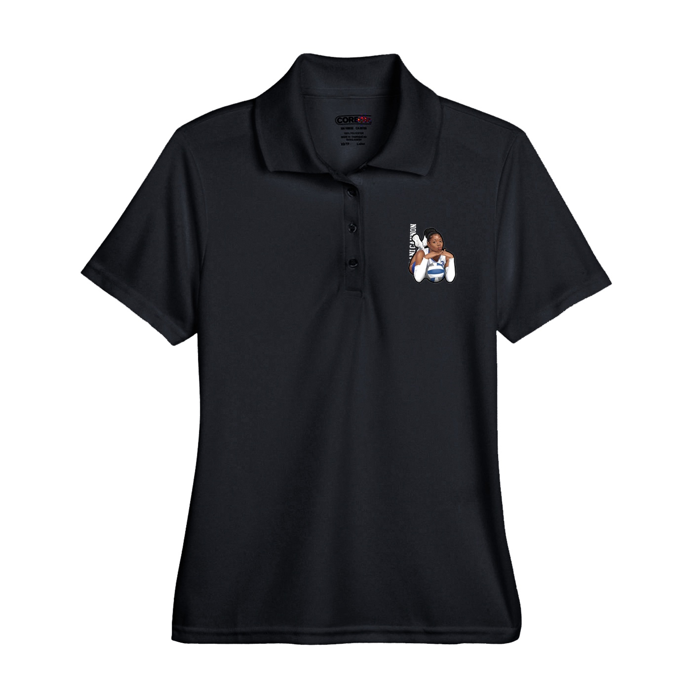 Womens Performance Polo — Name Vertical in Black